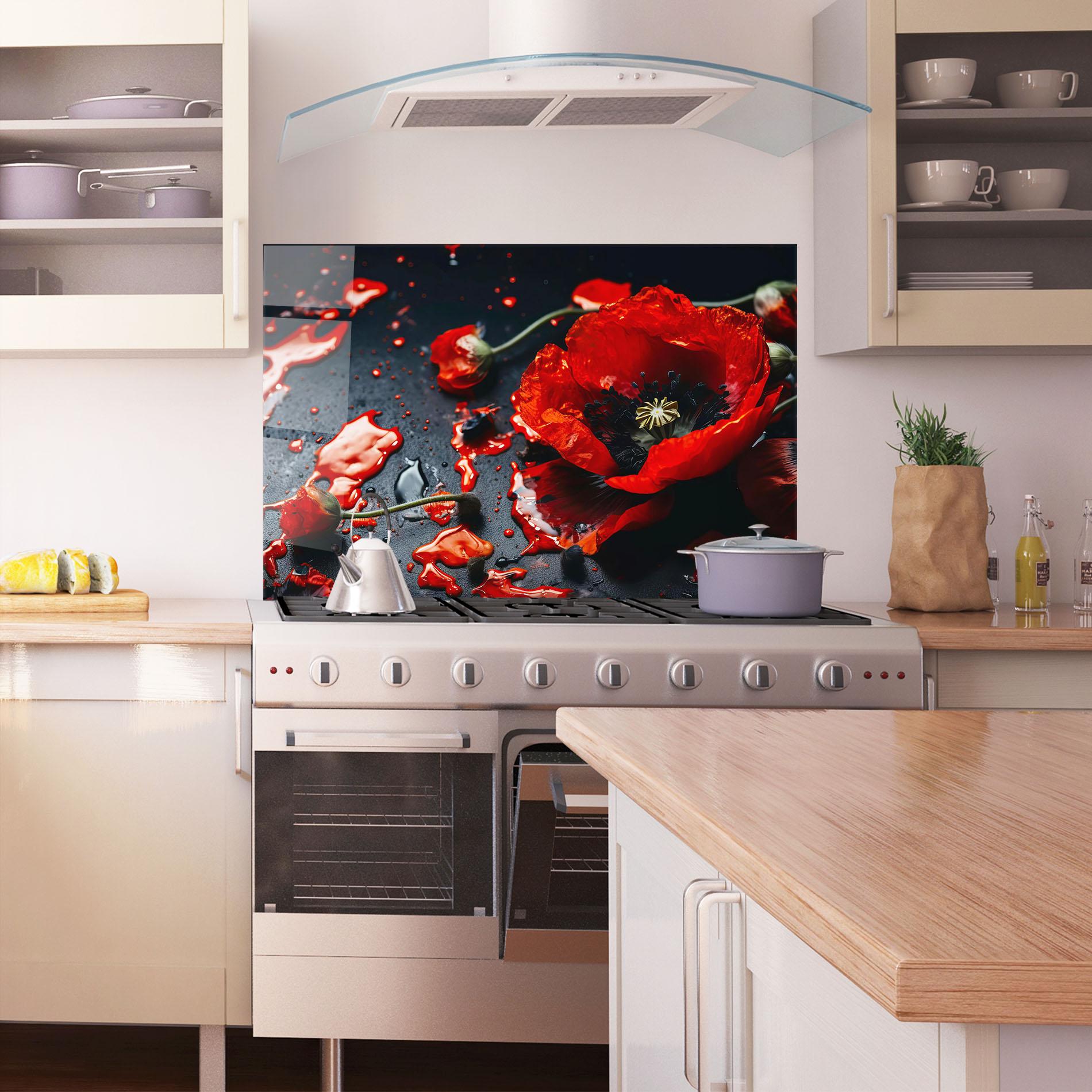 Küchenrückwand Glas Beautiful Red Poppy Liquid mockup 1