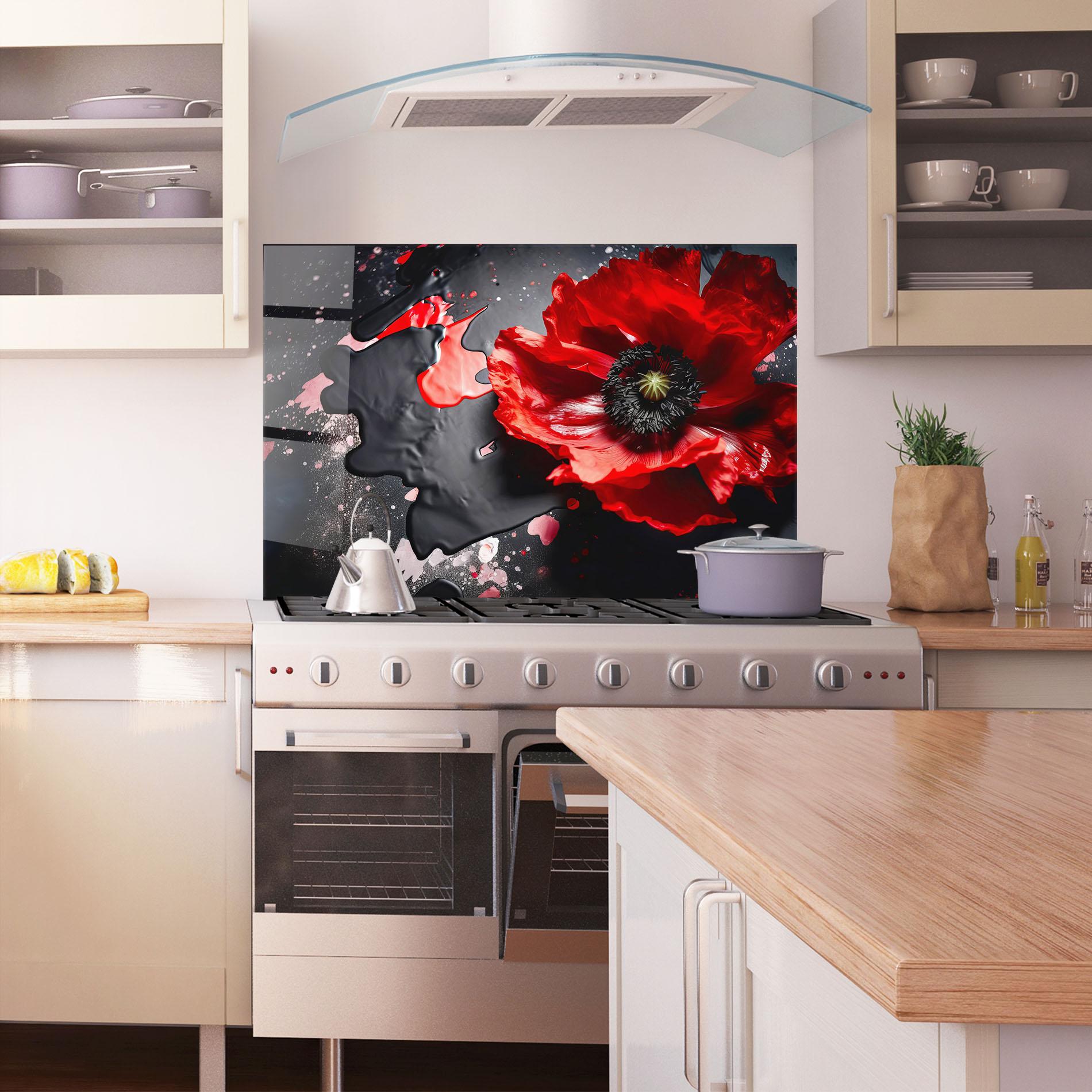 Küchenrückwand Glas Black Liquid Poppy mockup 1