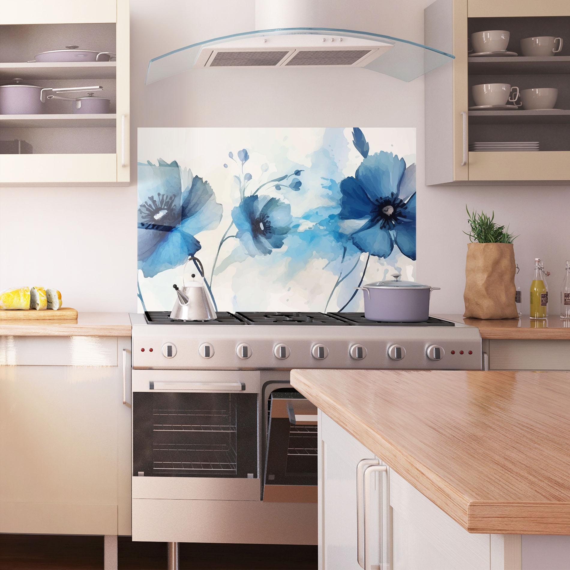 Küchenrückwand Glas Blue Poppies mockup 1