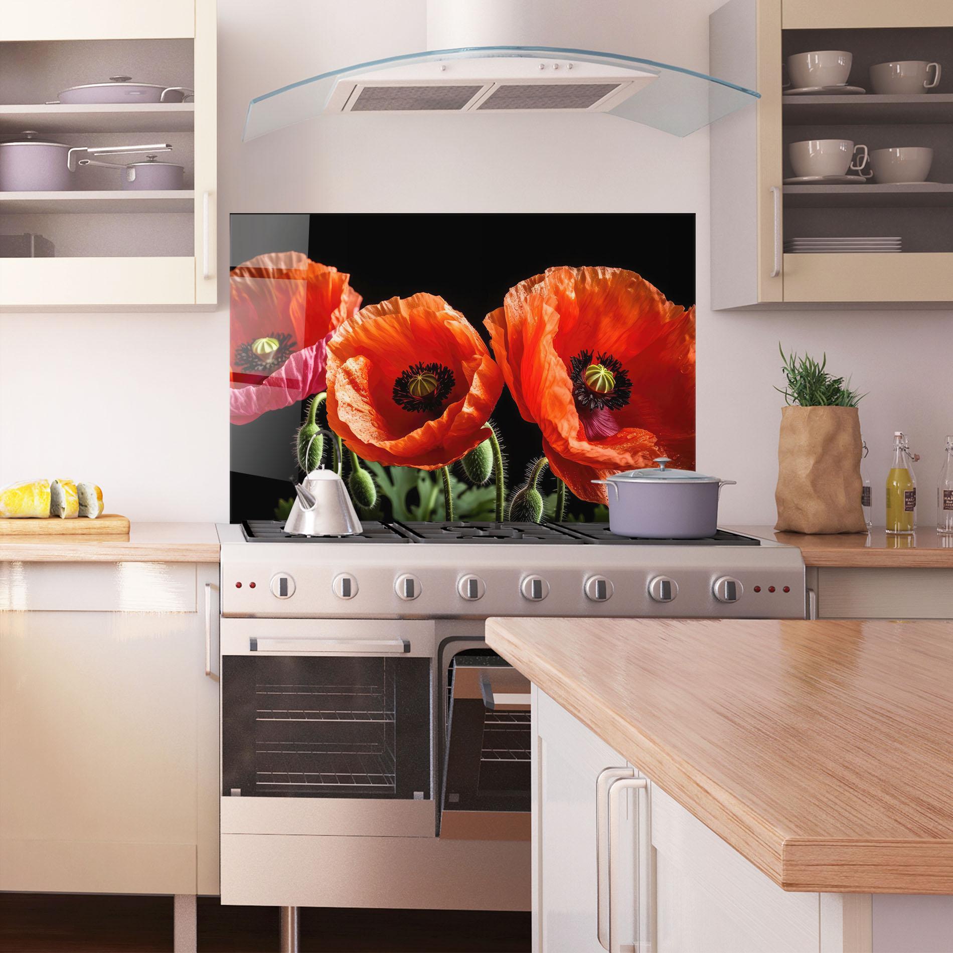 Küchenrückwand Glas Dark Orange Poppies mockup 1
