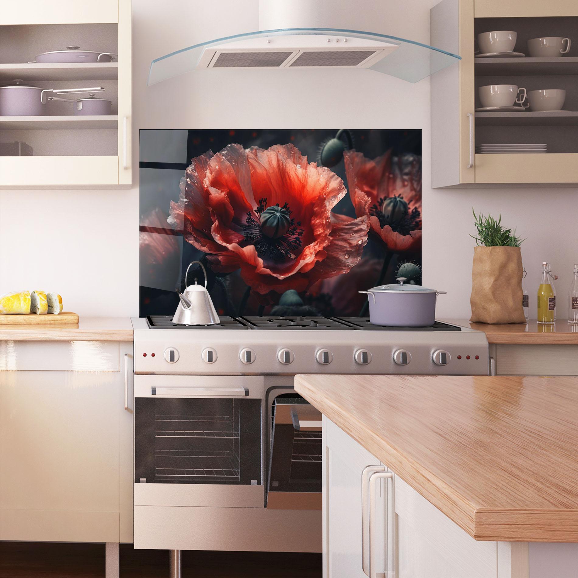 Küchenrückwand Glas Dark Shade Poppy mockup 1
