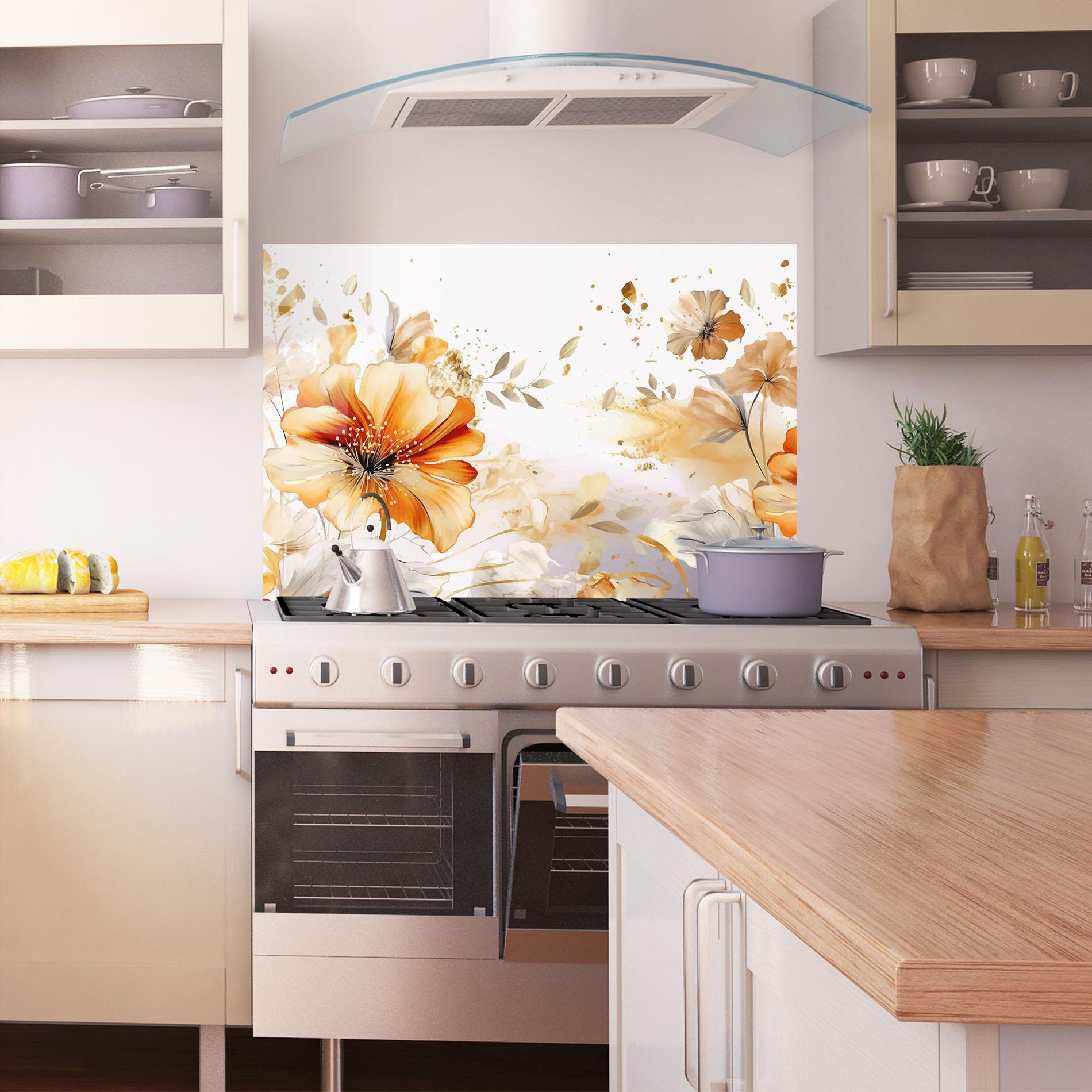 Küchenrückwand Glas Gold Orange Poppy mockup 1