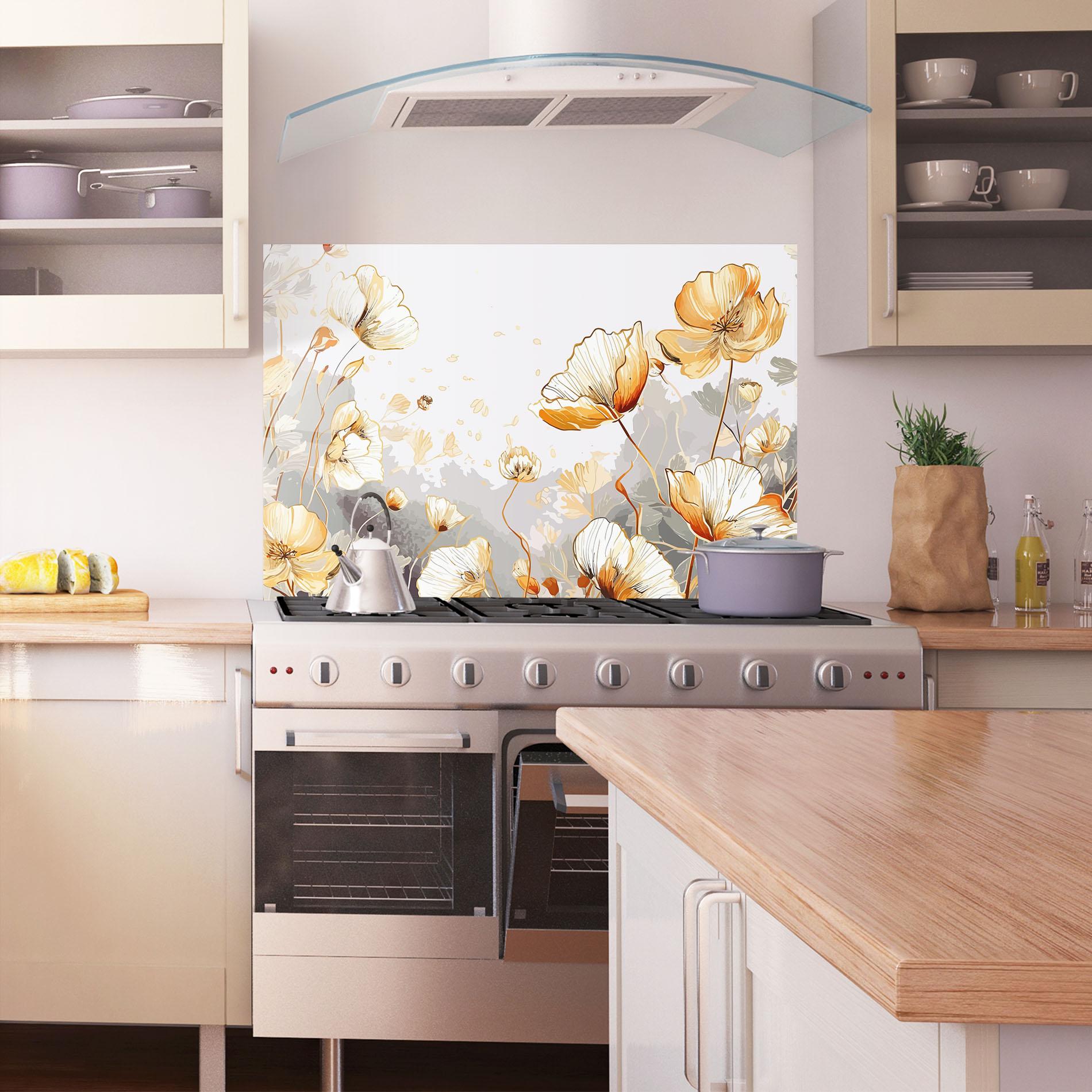 Küchenrückwand Glas Gold Poppies mockup 1