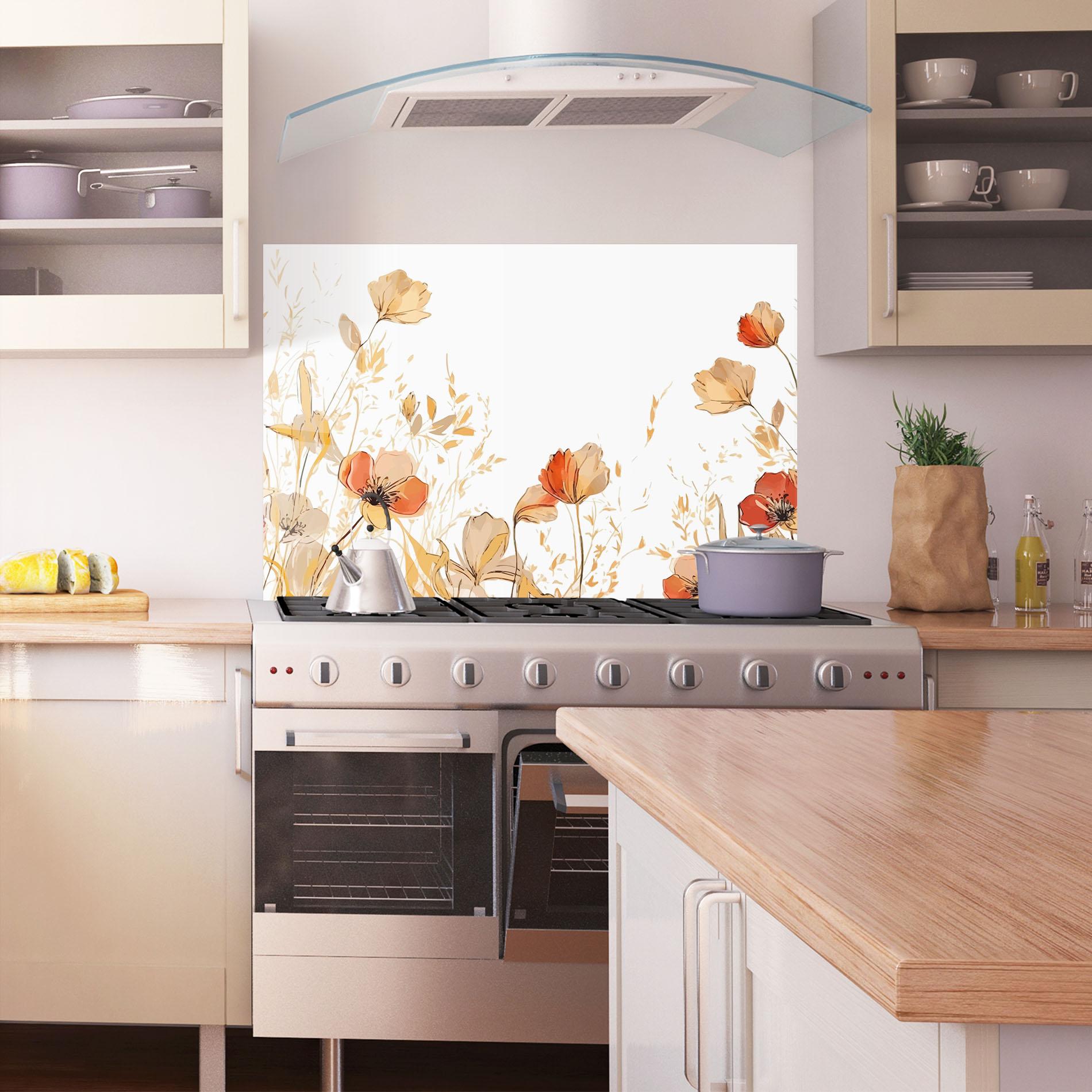 Küchenrückwand Glas Gold Red Poppy mockup 1
