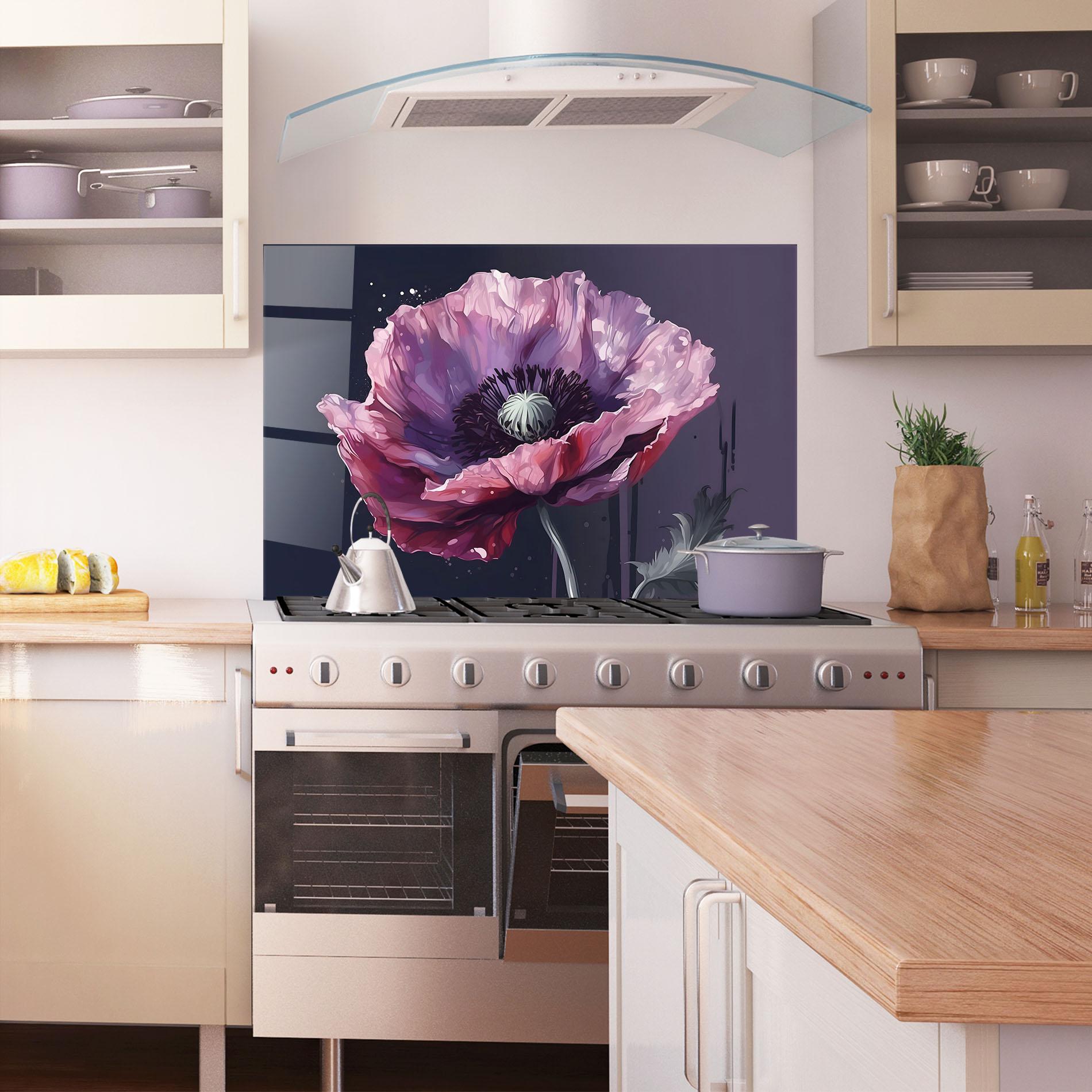 Küchenrückwand Glas Light Purple Poppy mockup 1