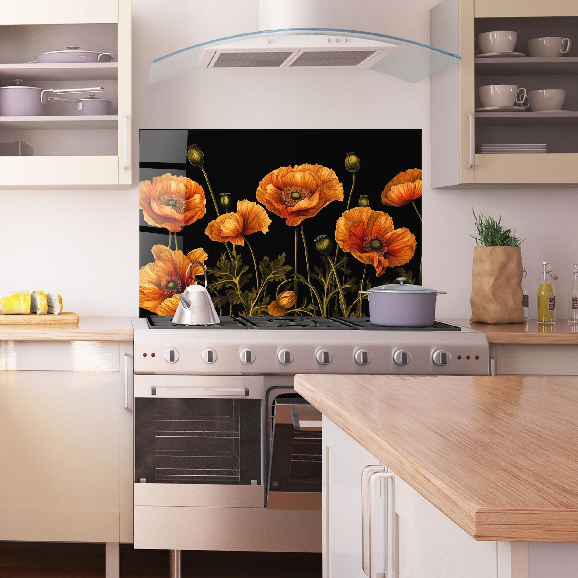 Küchenrückwand Glas Orange Poppies mockup 1