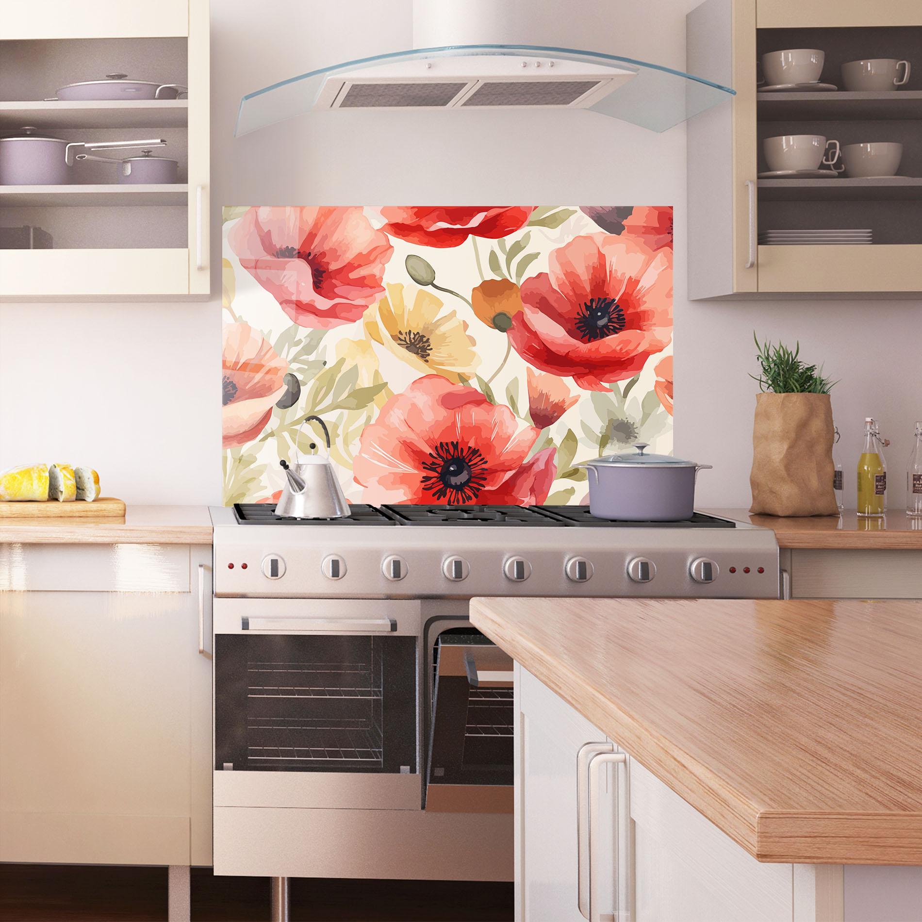 Küchenrückwand Glas Orange Red Poppy mockup 1