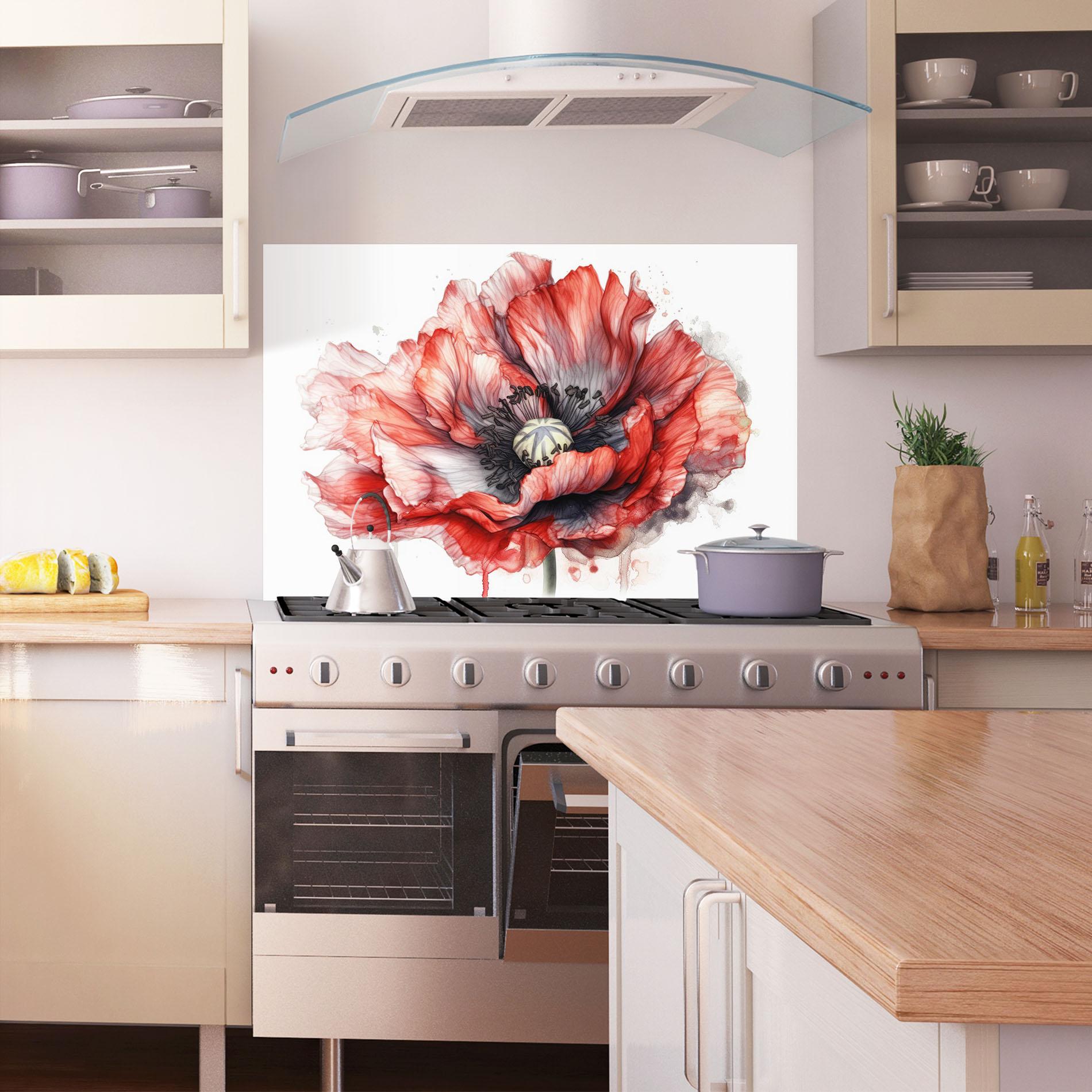 Küchenrückwand Glas Painted Red Poppy mockup 1