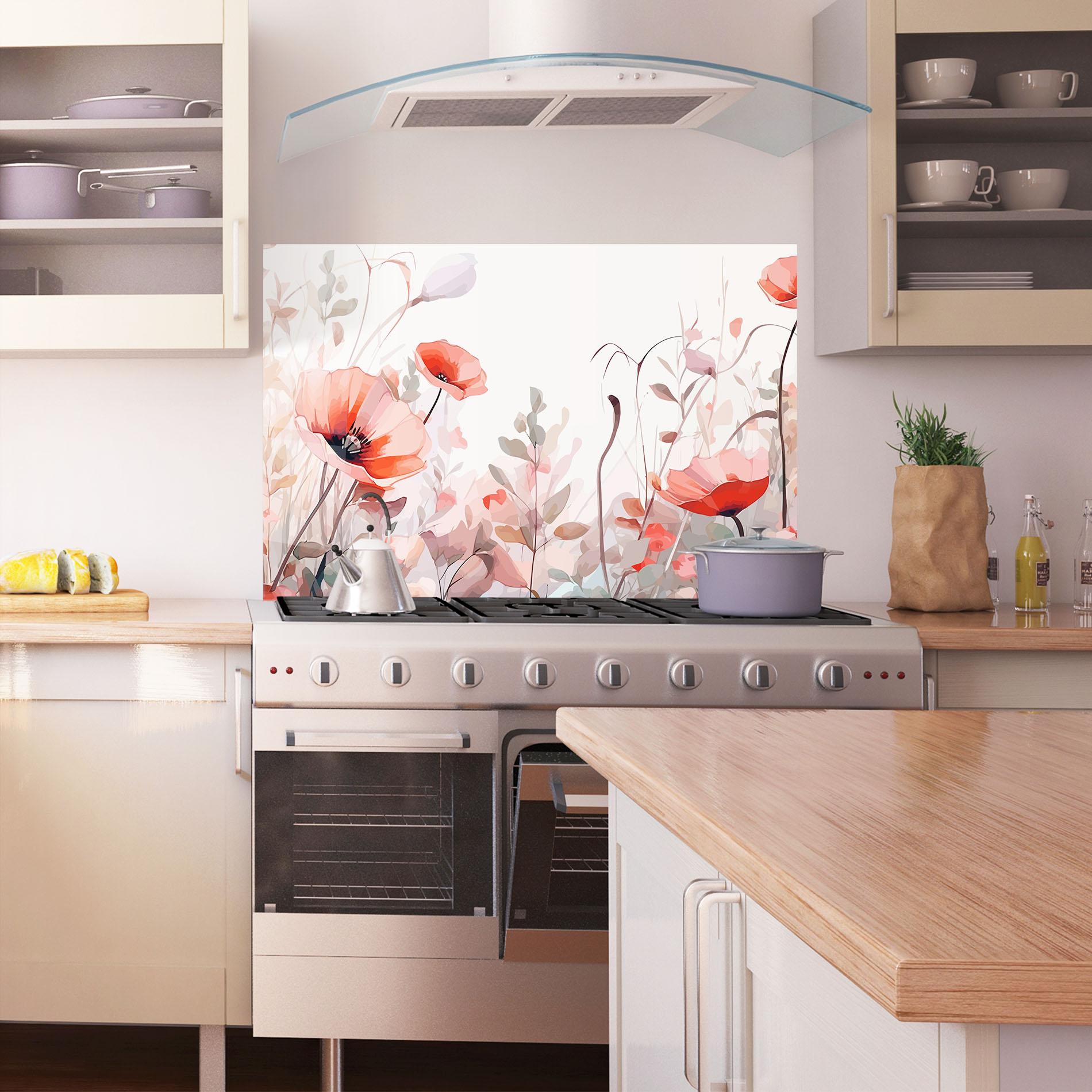 Küchenrückwand Glas Pastel Red Poppy mockup 1