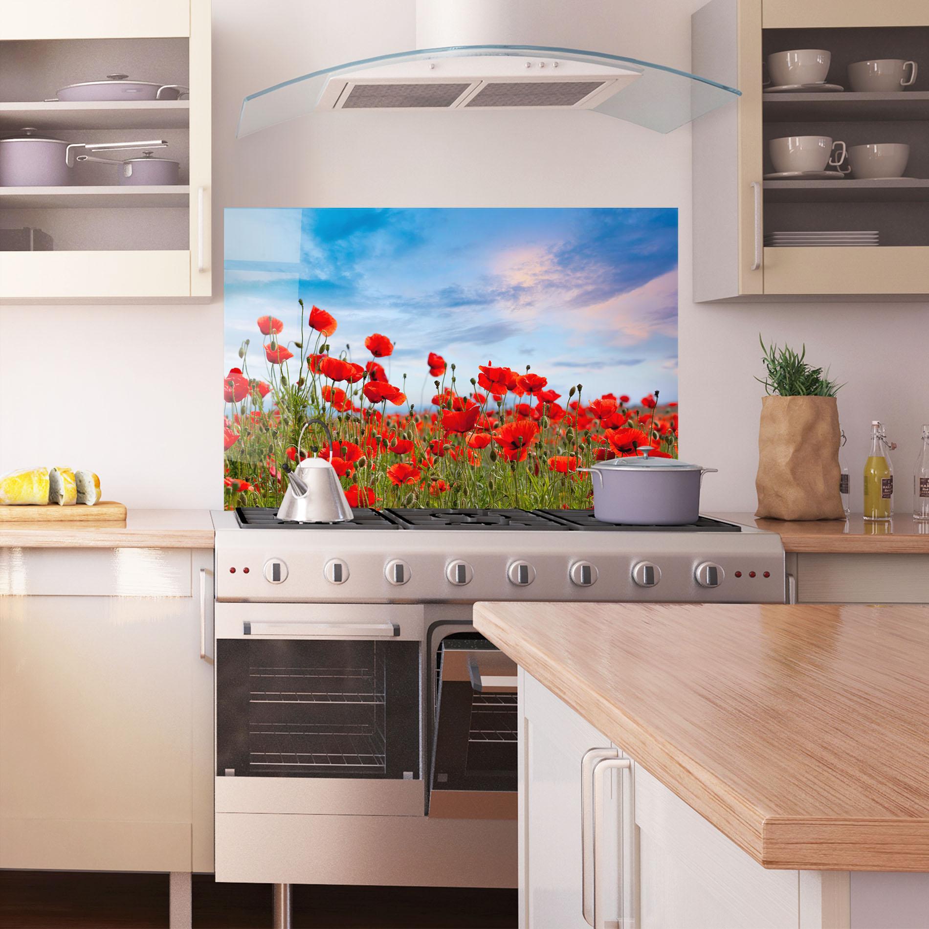 Küchenrückwand Glas Poppy Field mockup 1