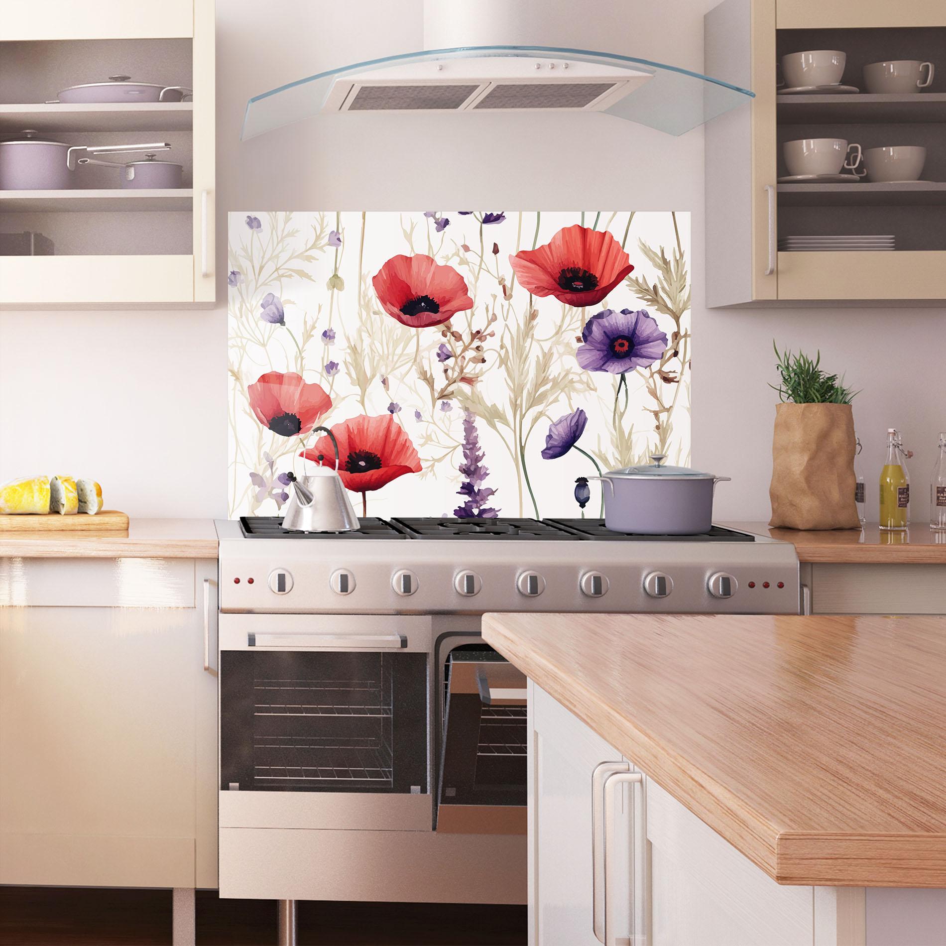 Küchenrückwand Glas Poppy Red Purple mockup 1