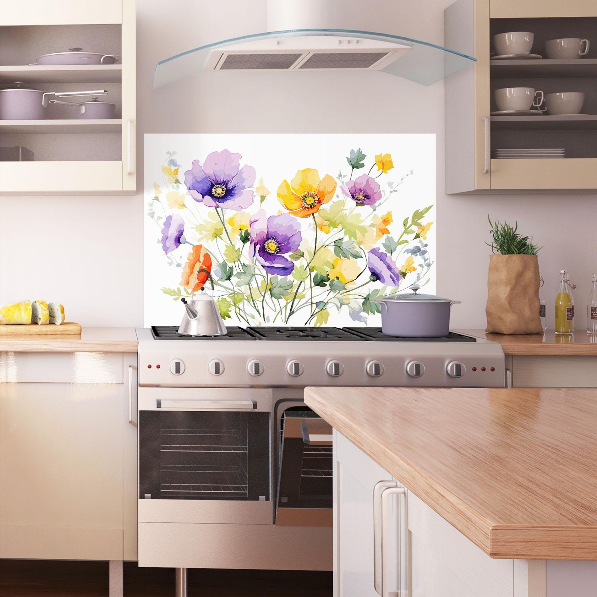 Küchenrückwand Glas Purple Orange Poppy mockup 1