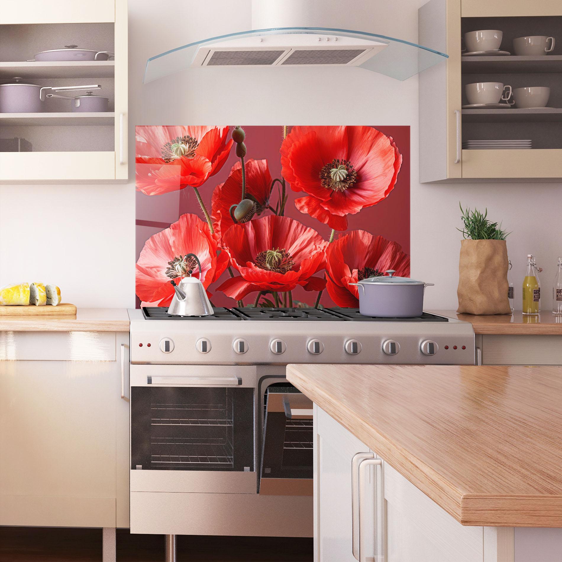 Küchenrückwand Glas Red Poppies mockup 1
