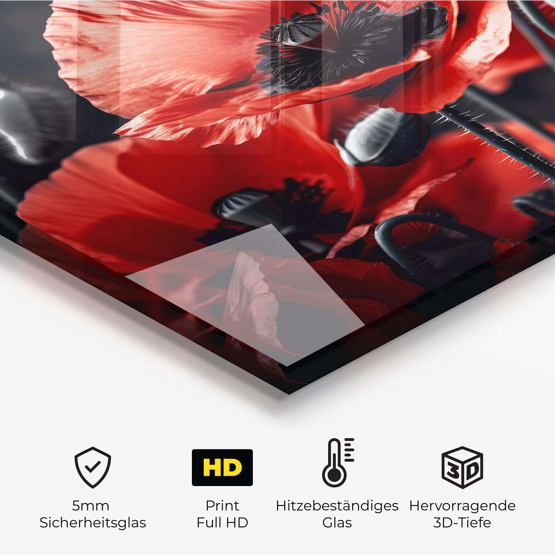 Küchenrückwand Glas Black Red Poppy View mockup 2