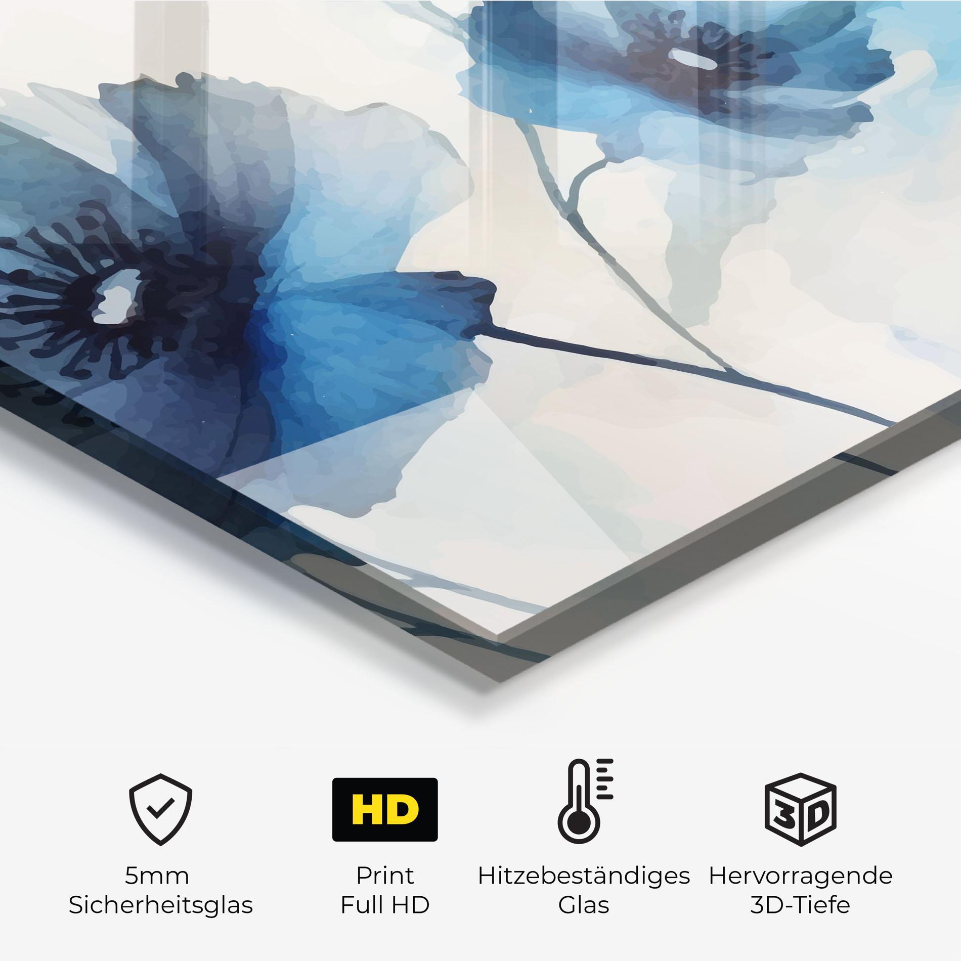 Küchenrückwand Glas Blue Poppies mockup 2