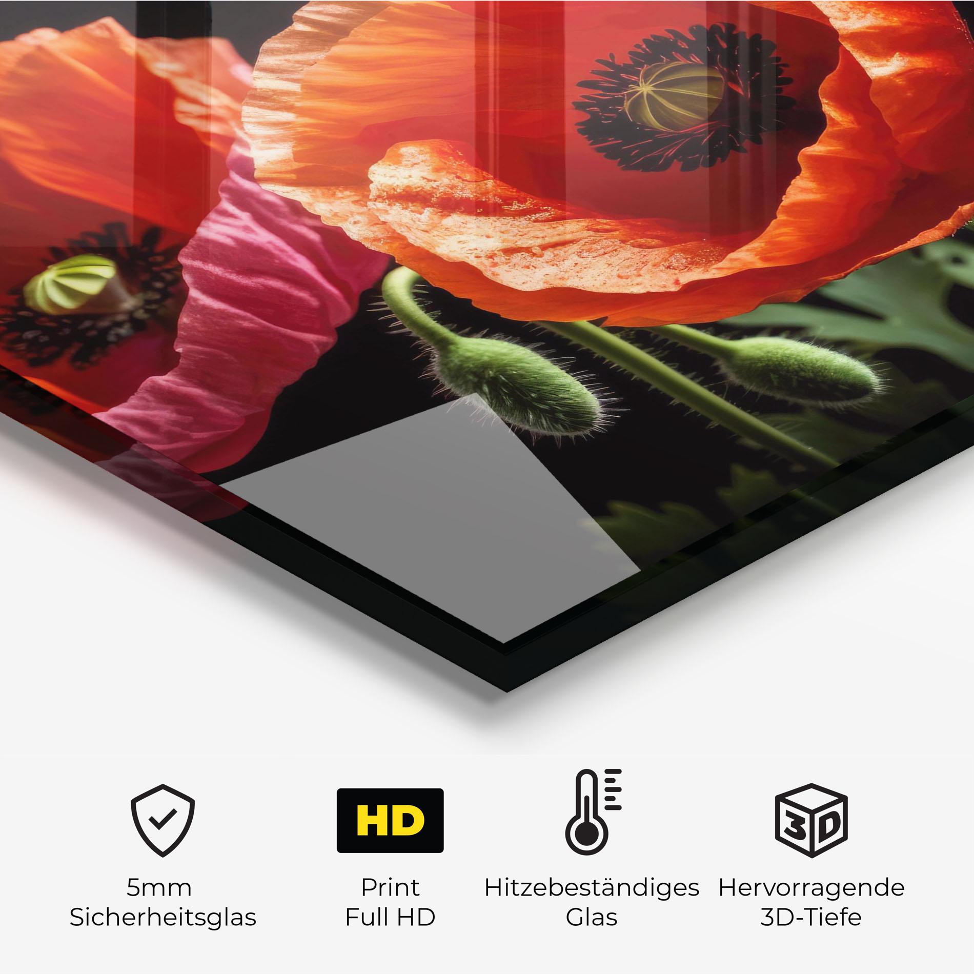 Küchenrückwand Glas Dark Orange Poppies mockup 2