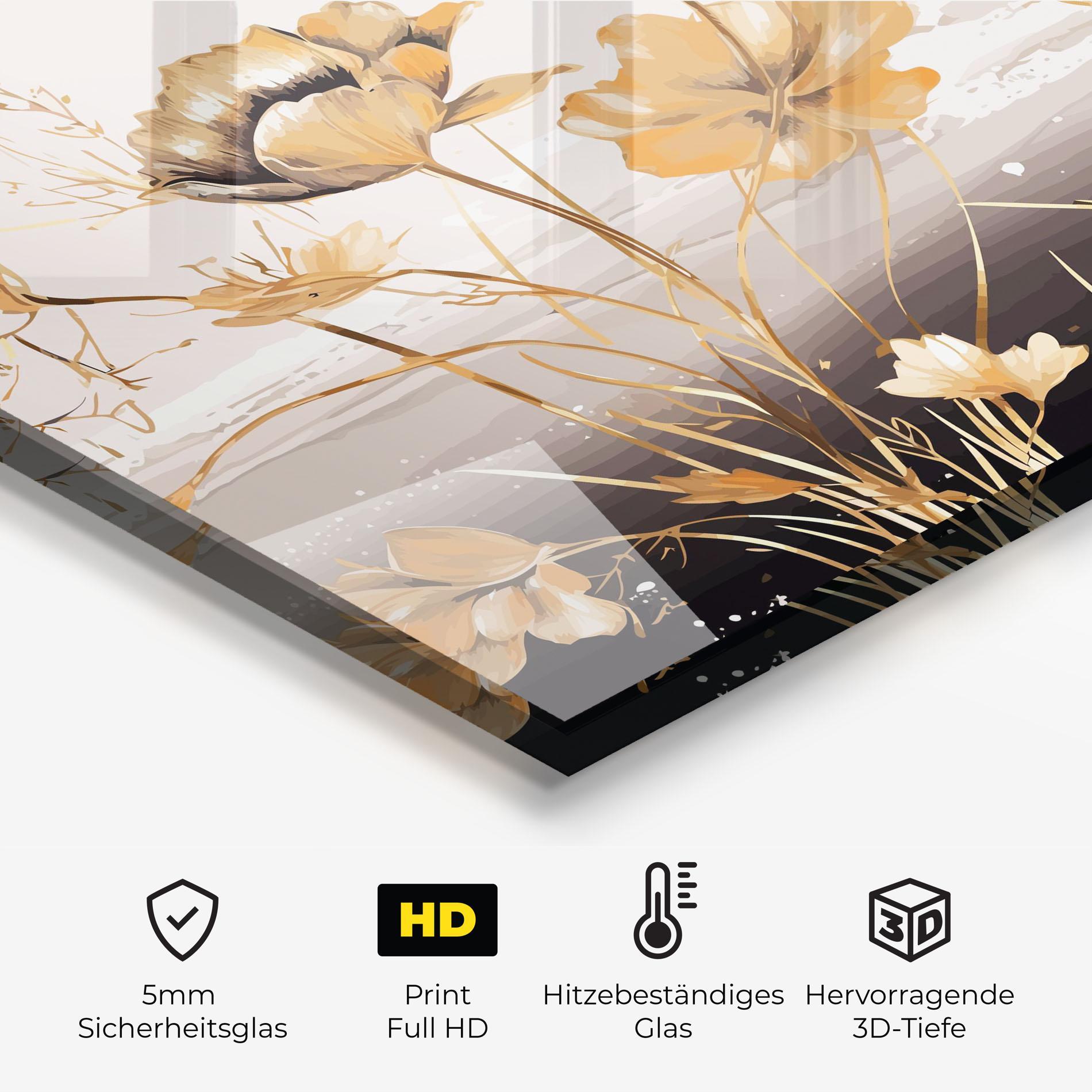 Küchenrückwand Glas Gold Black Poppy mockup 2