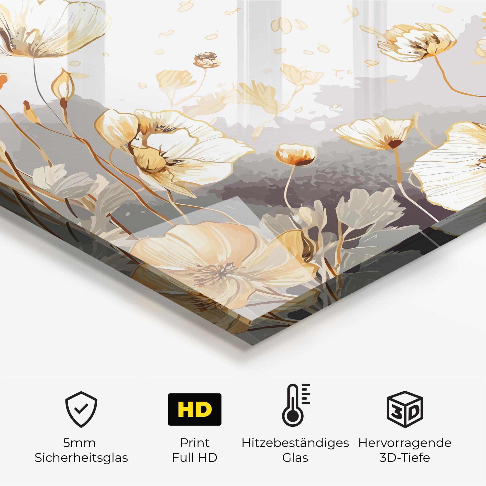 Küchenrückwand Glas Gold Poppies mockup 2