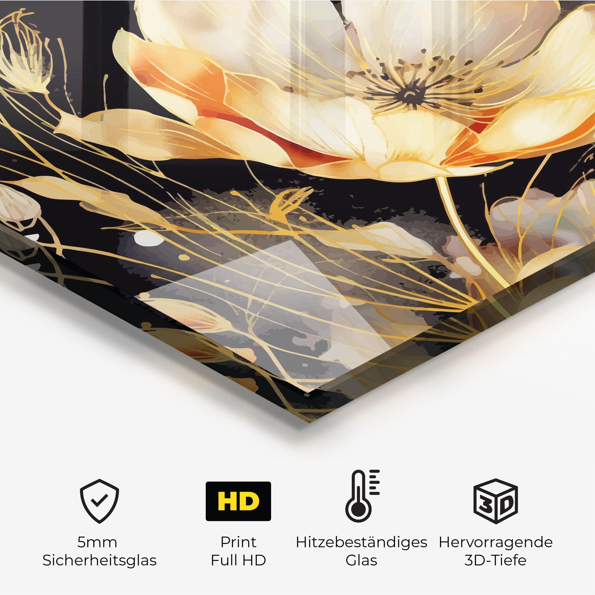 Küchenrückwand Glas Gold Poppy Black mockup 2