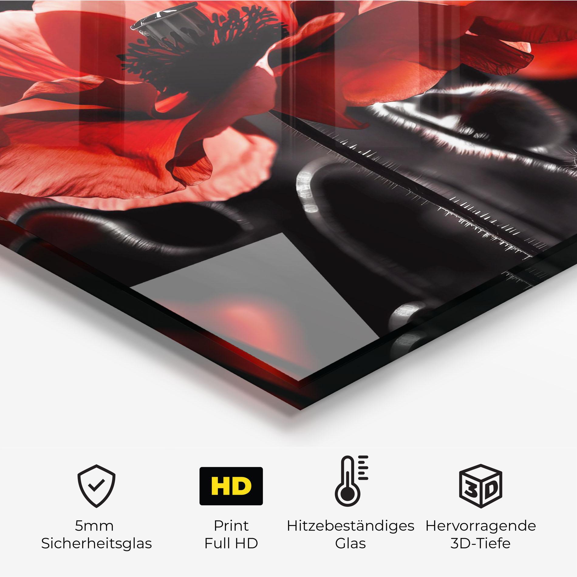 Küchenrückwand Glas Light Red Poppy On Black mockup 2