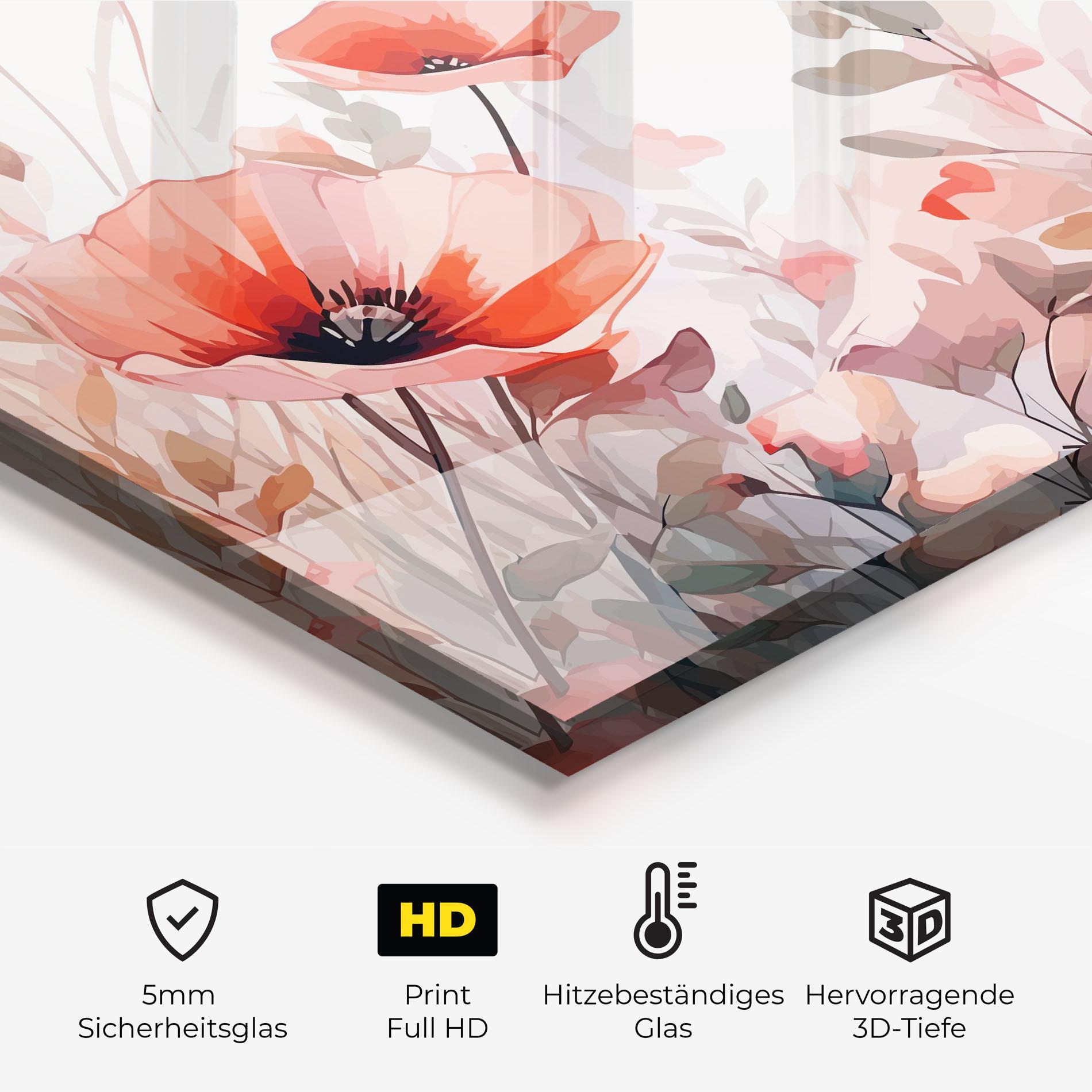 Küchenrückwand Glas Pastel Red Poppy mockup 2