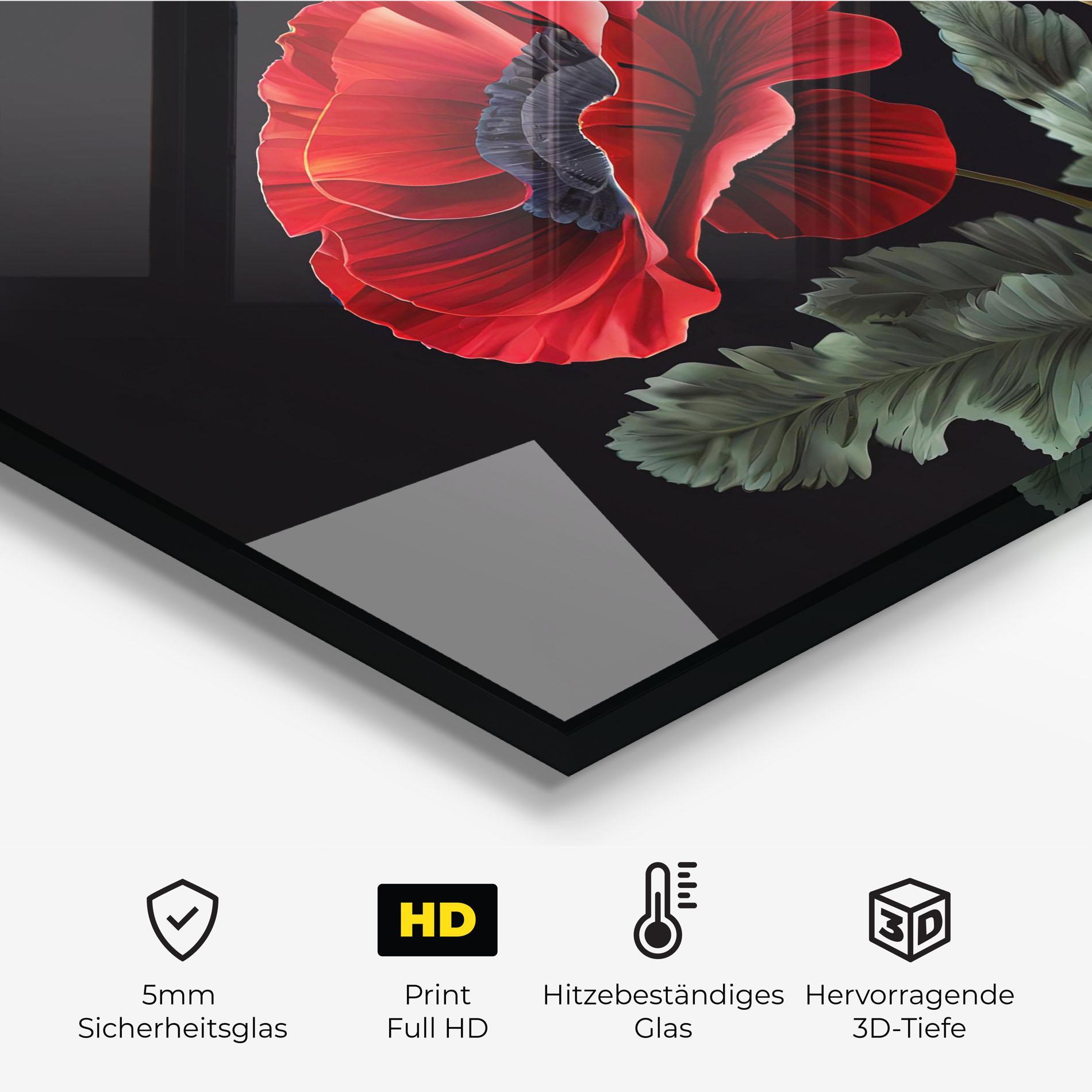 Küchenrückwand Glas Poppy On Black mockup 2