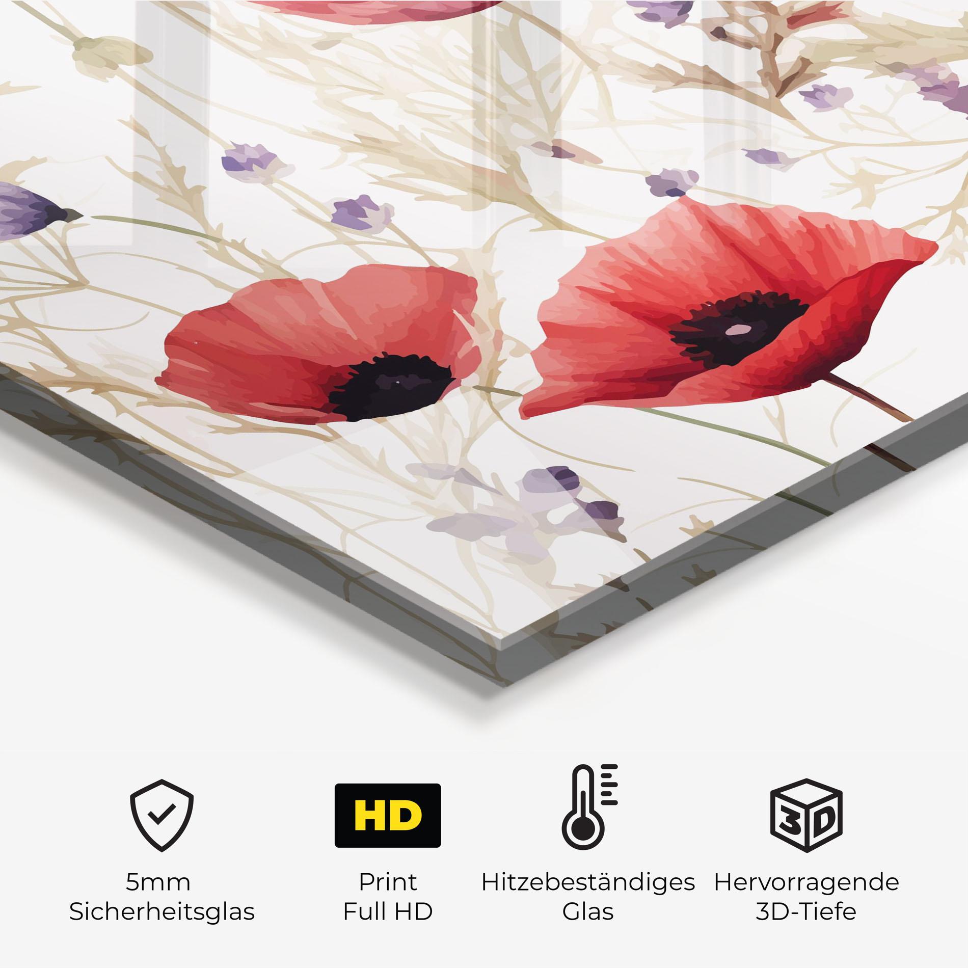 Küchenrückwand Glas Poppy Red Purple mockup 2