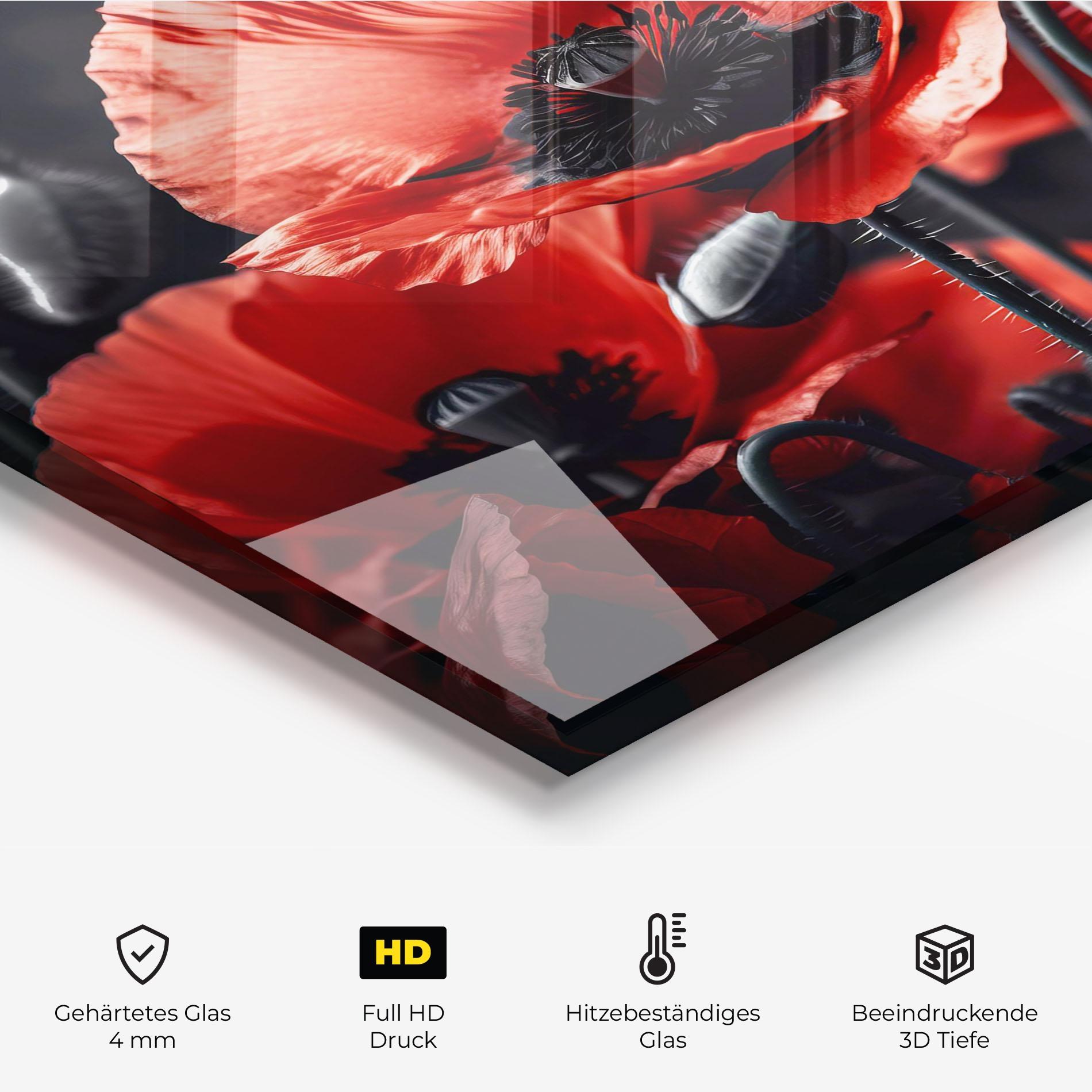 Küchenrückwand Glas Black Red Poppy View mockup 2