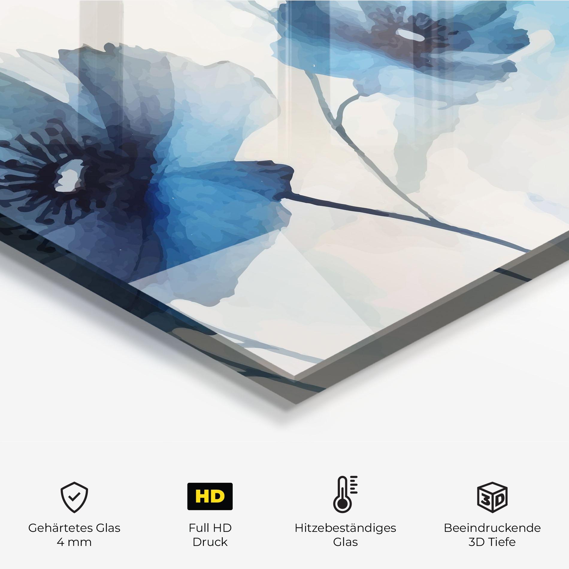 Küchenrückwand Glas Blue Poppies mockup 2