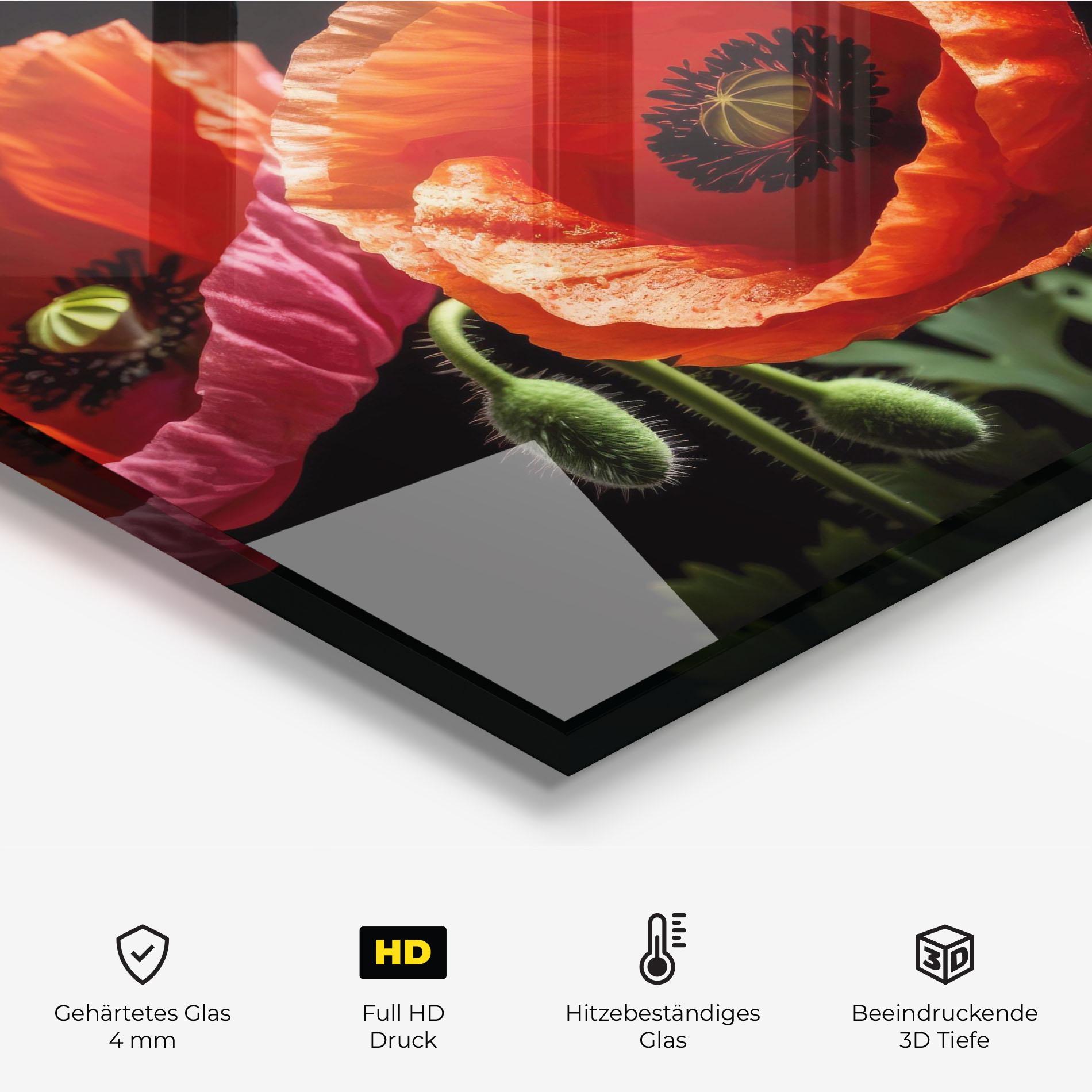 Küchenrückwand Glas Dark Orange Poppies mockup 2