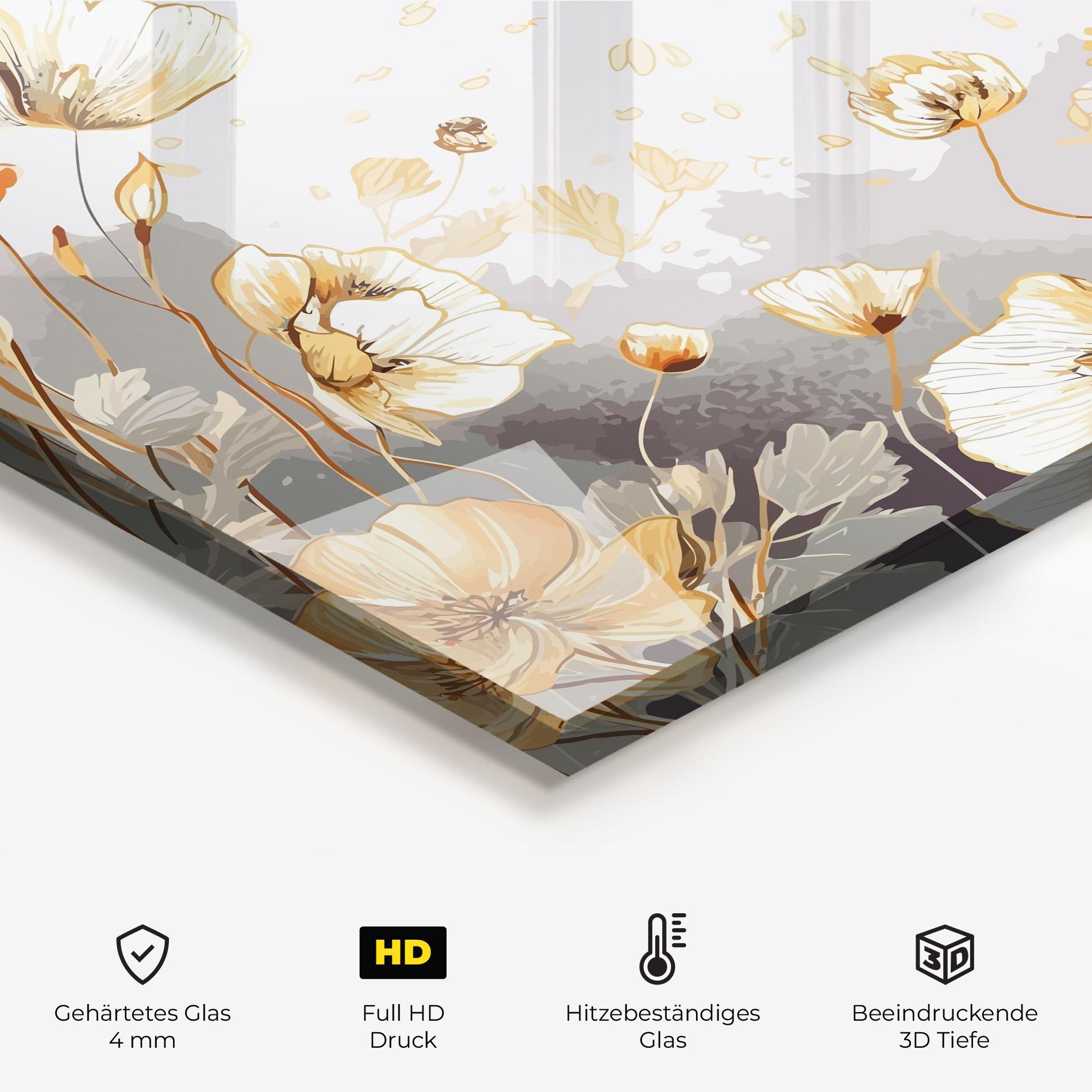 Küchenrückwand Glas Gold Poppies mockup 2