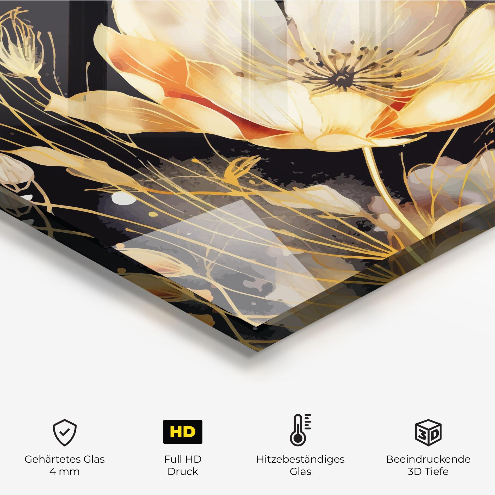 Küchenrückwand Glas Gold Poppy Black mockup 2