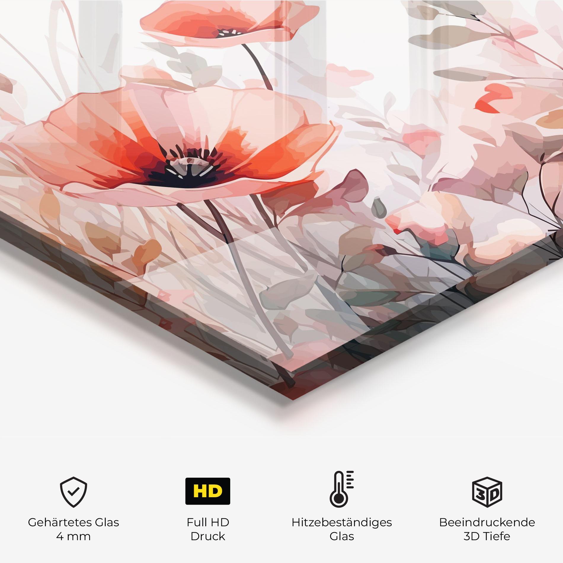 Küchenrückwand Glas Pastel Red Poppy mockup 2
