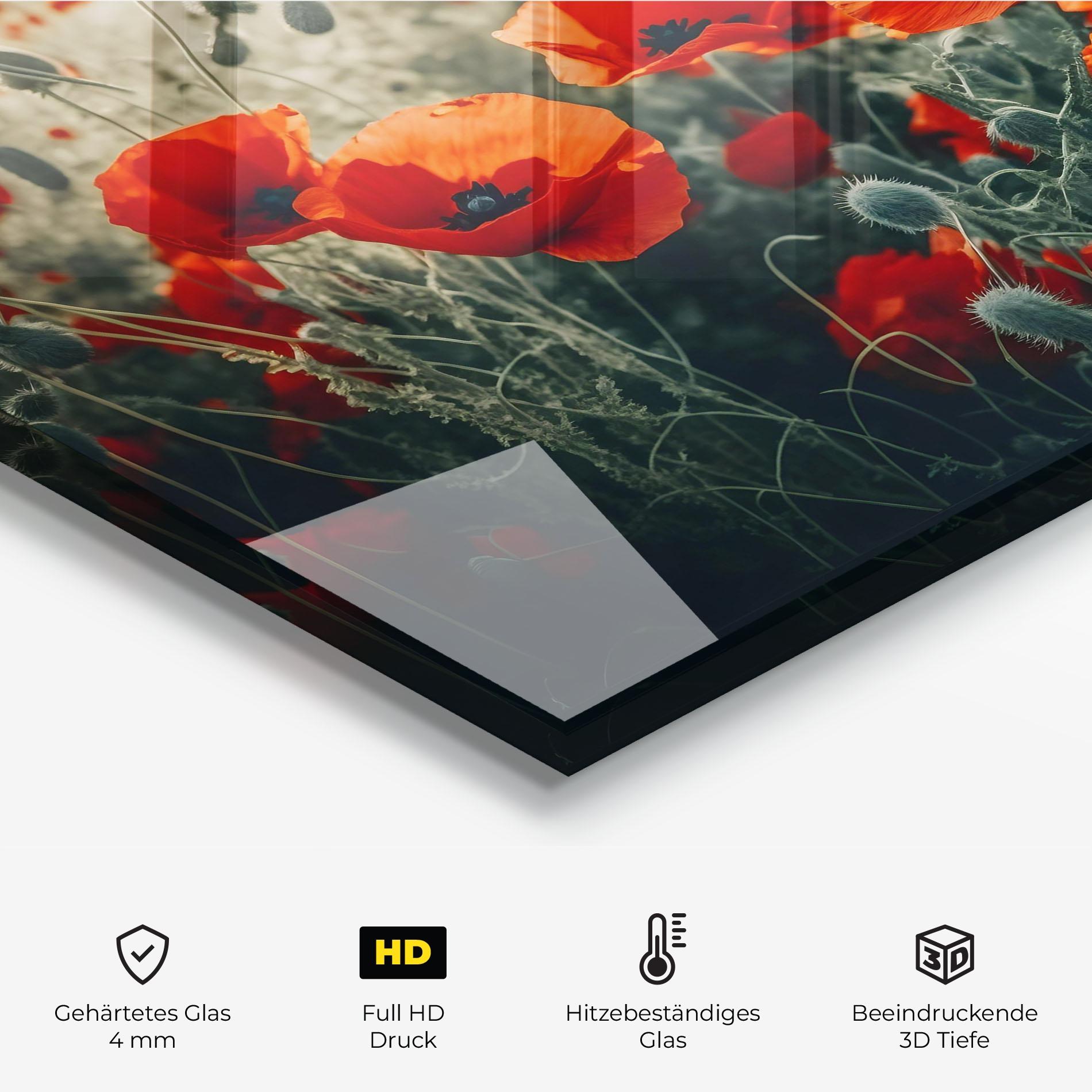 Küchenrückwand Glas Poppy Grass Field mockup 2