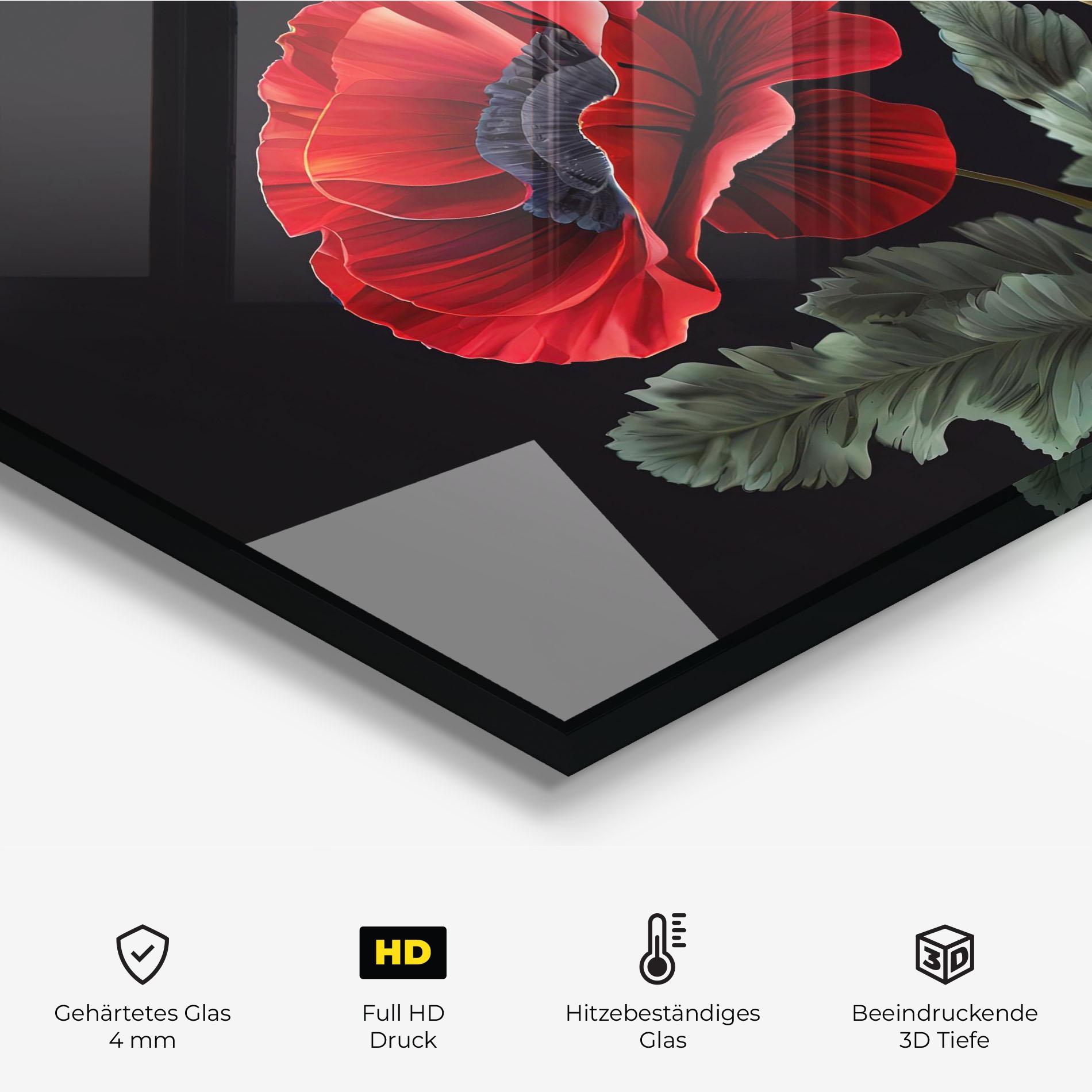 Küchenrückwand Glas Poppy On Black mockup 2