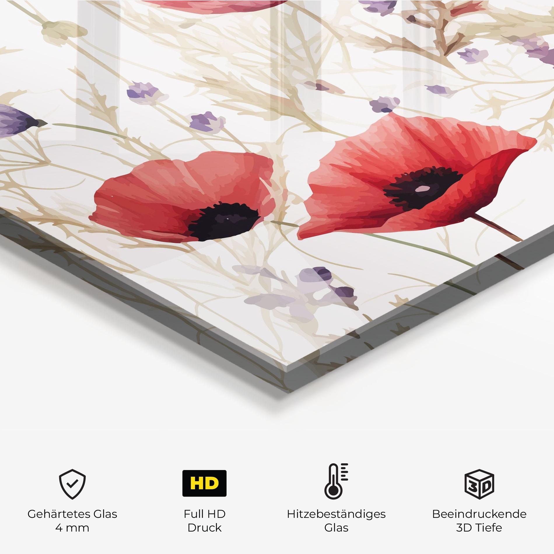 Küchenrückwand Glas Poppy Red Purple mockup 2