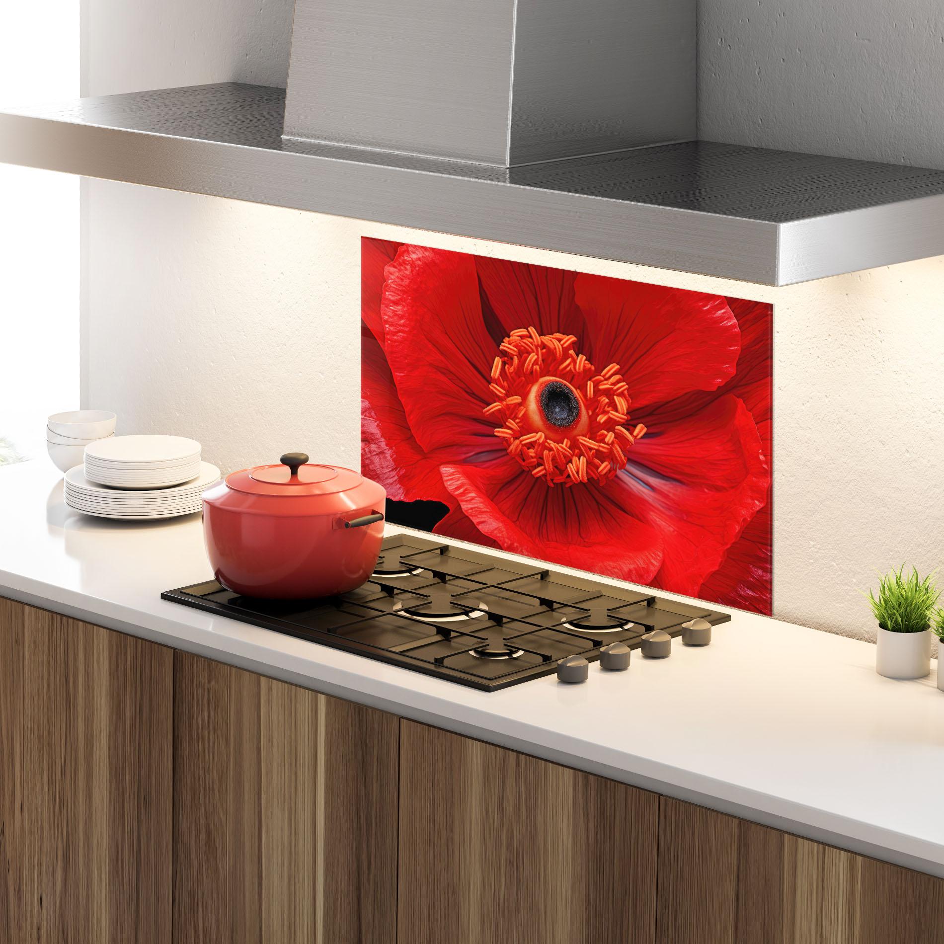 Küchenrückwand Glas Big Poppy Close Up mockup 4
