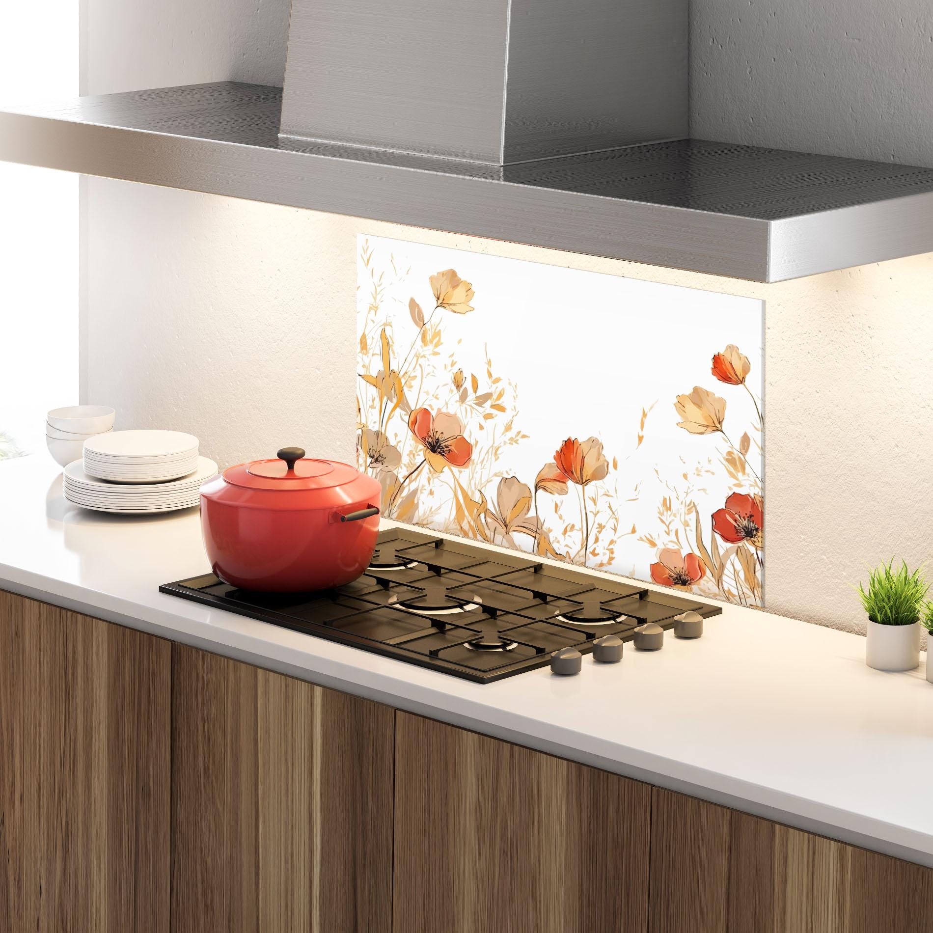 Küchenrückwand Glas Gold Red Poppy mockup 4