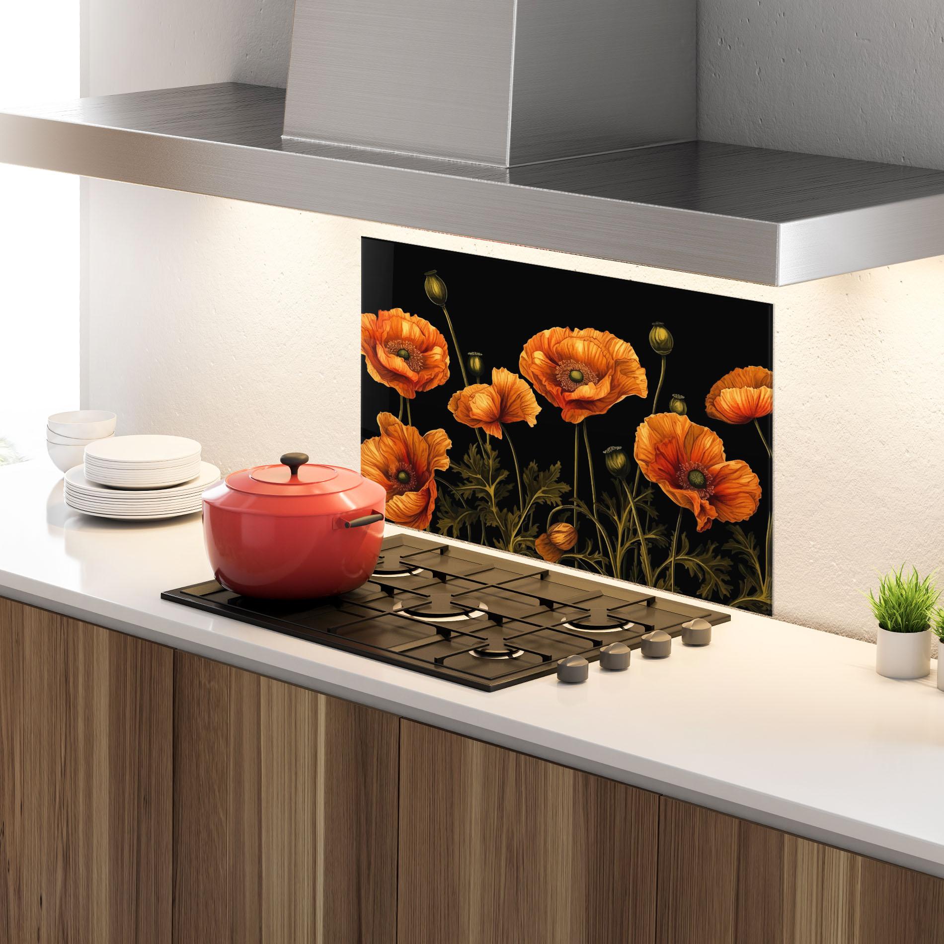 Küchenrückwand Glas Orange Poppies mockup 4
