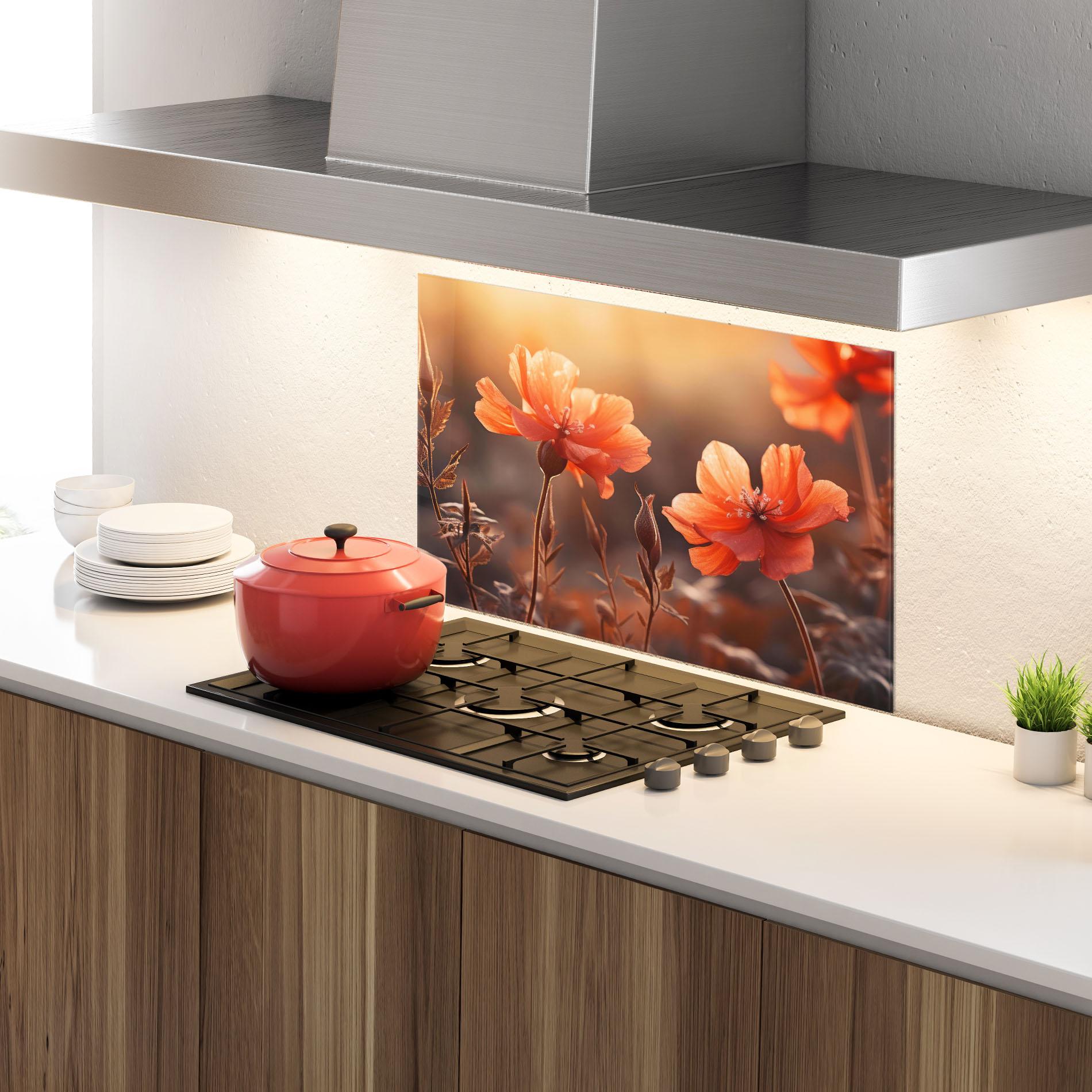 Küchenrückwand Glas Orange Small Poppy mockup 4