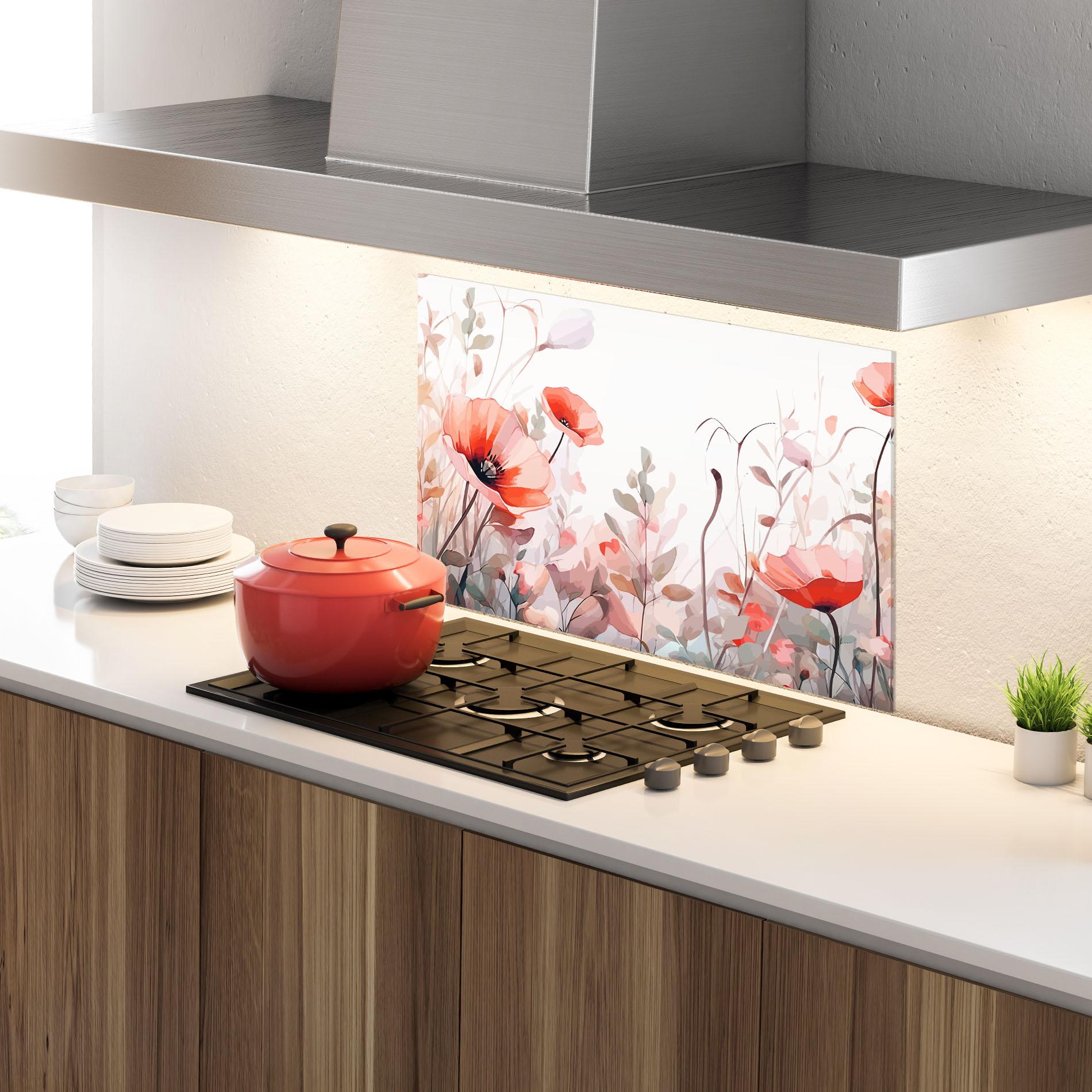 Küchenrückwand Glas Pastel Red Poppy mockup 4