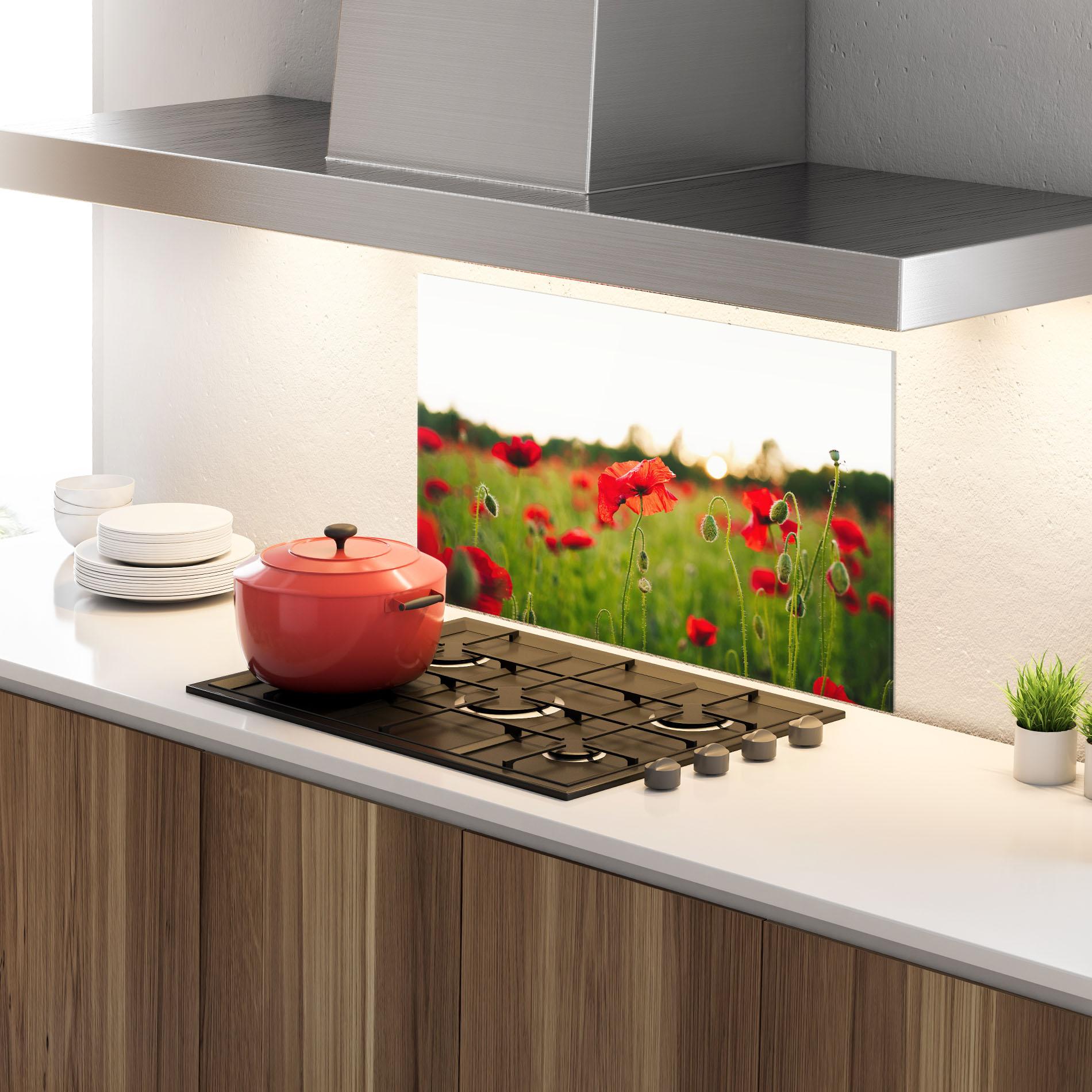 Küchenrückwand Glas Poppies Field mockup 4