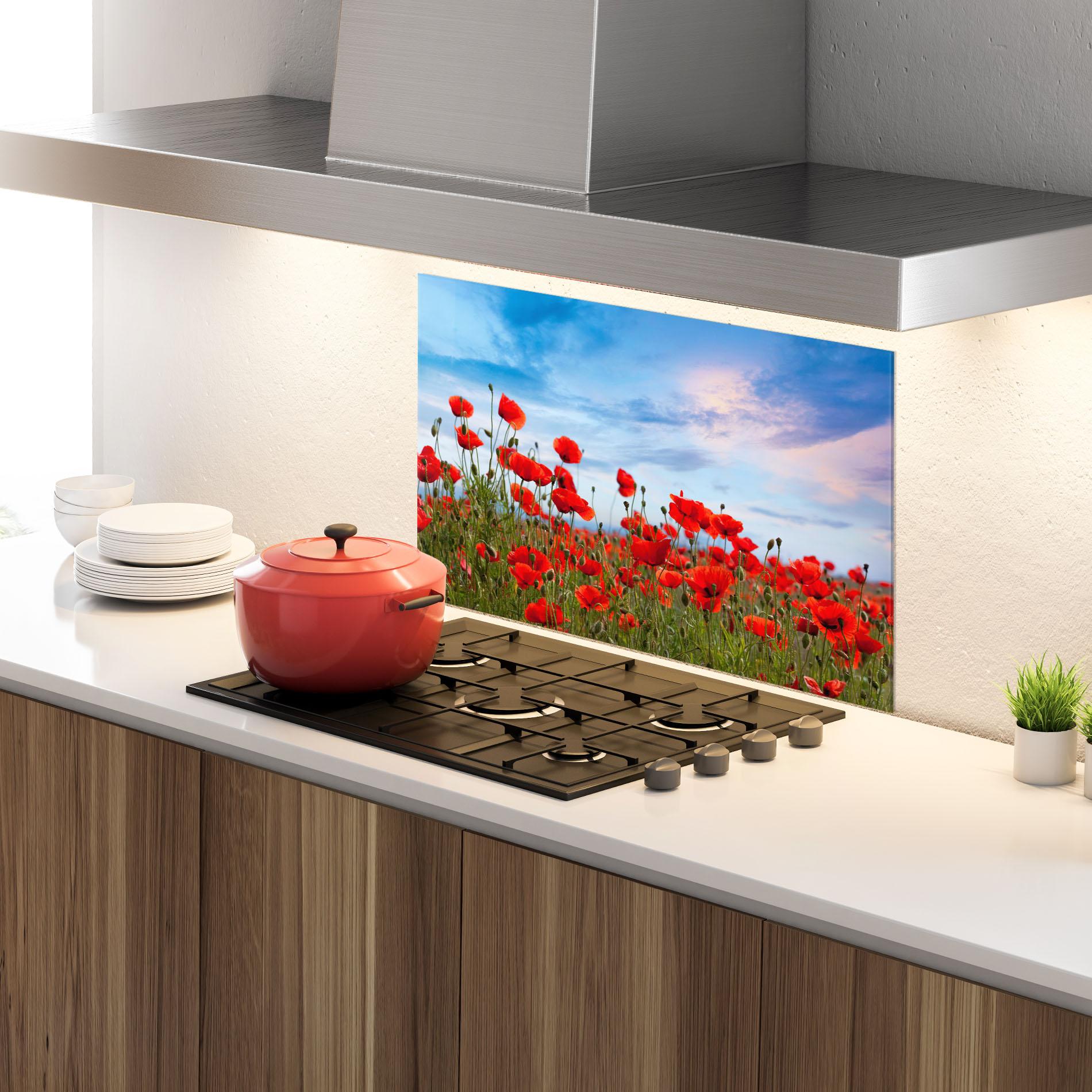 Küchenrückwand Glas Poppy Field mockup 4
