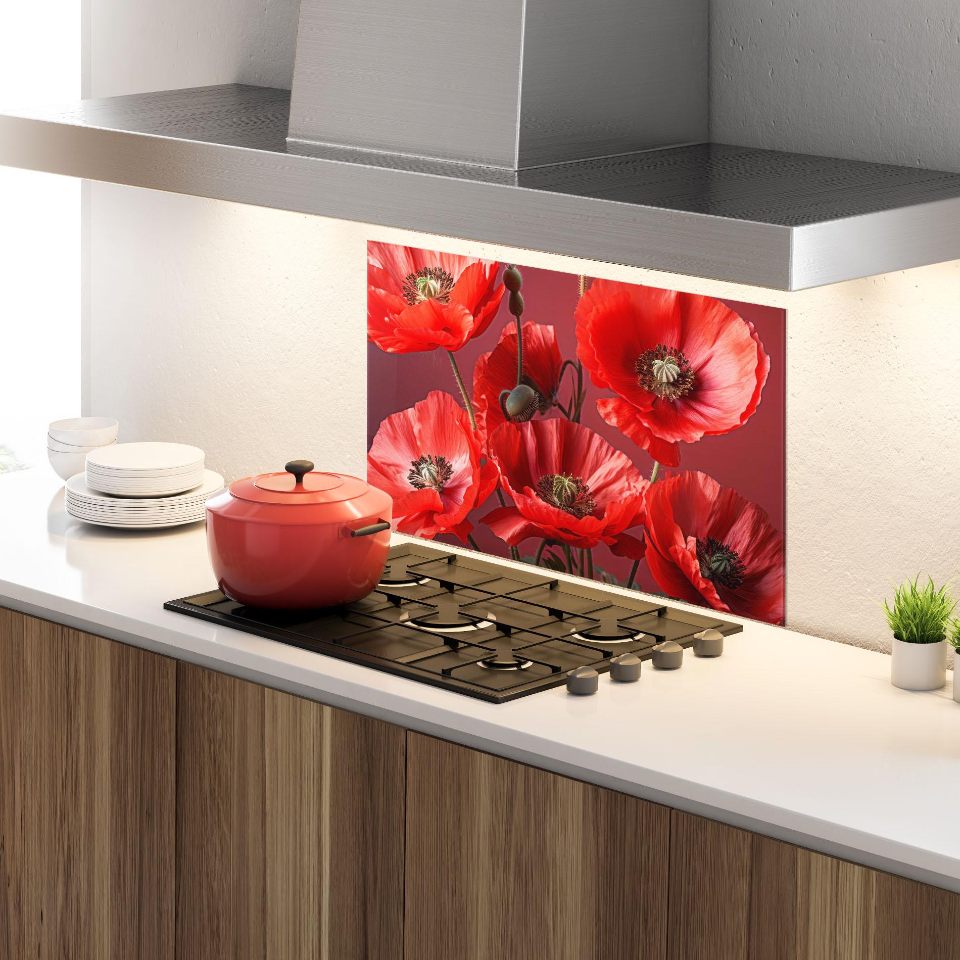 Küchenrückwand Glas Red Poppies mockup 4