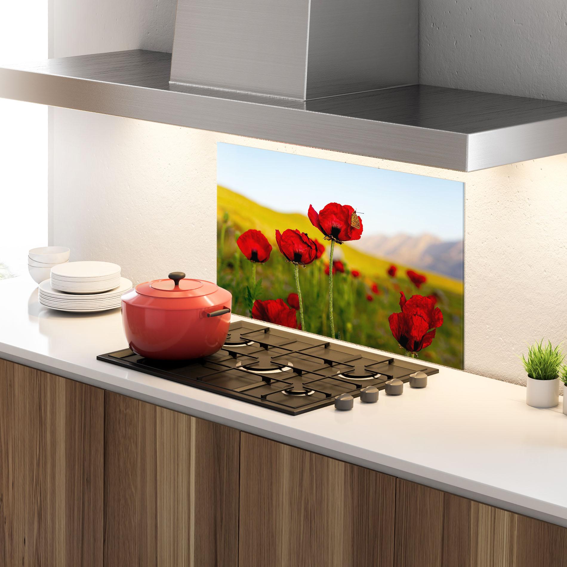 Küchenrückwand Glas Wild Beautiful Poppies mockup 4