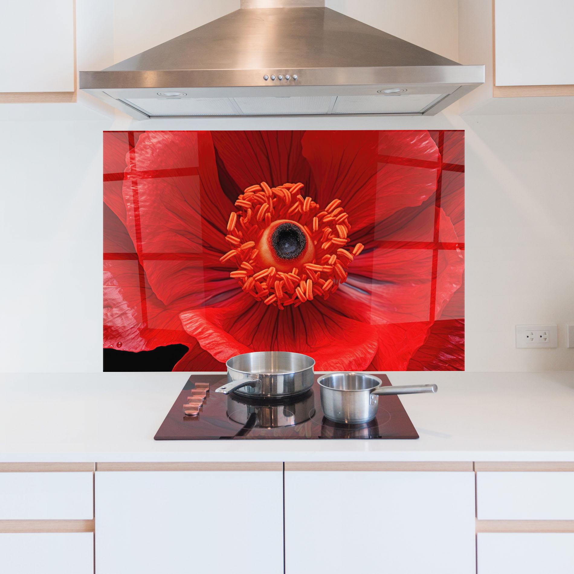 Küchenrückwand Glas Big Poppy Close Up mockup 5