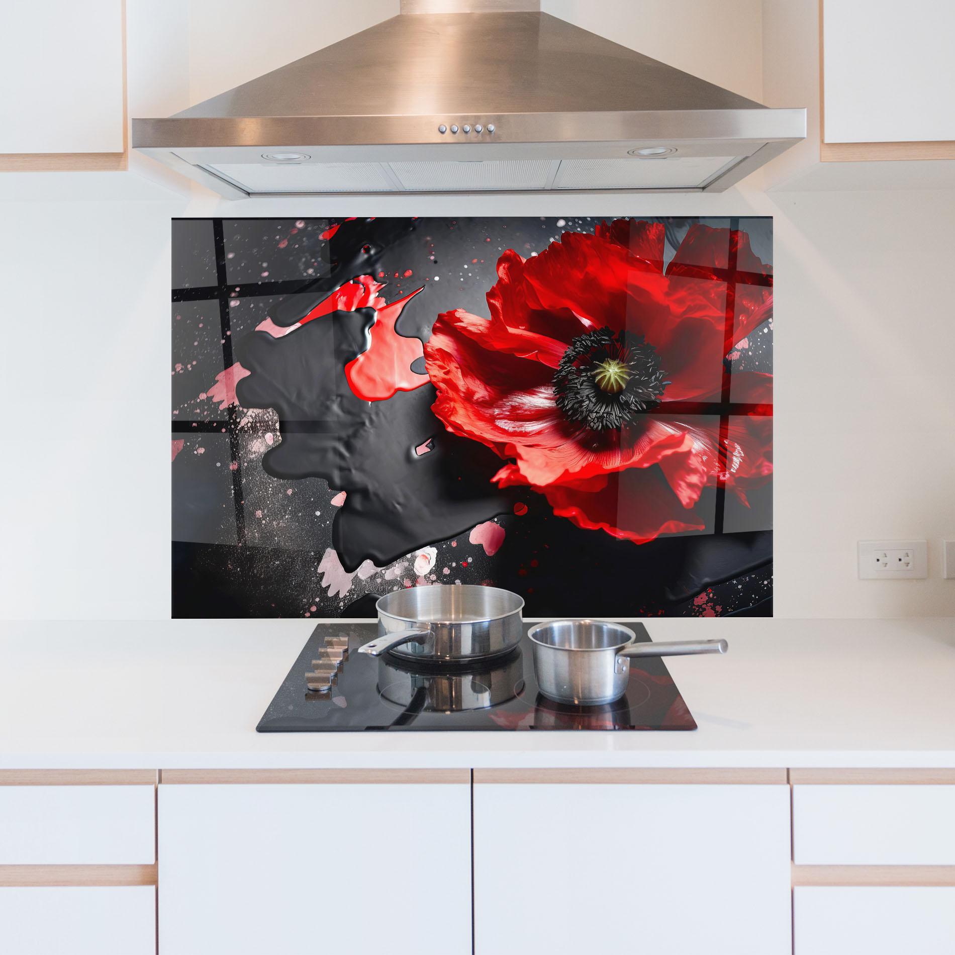 Küchenrückwand Glas Black Liquid Poppy mockup 5