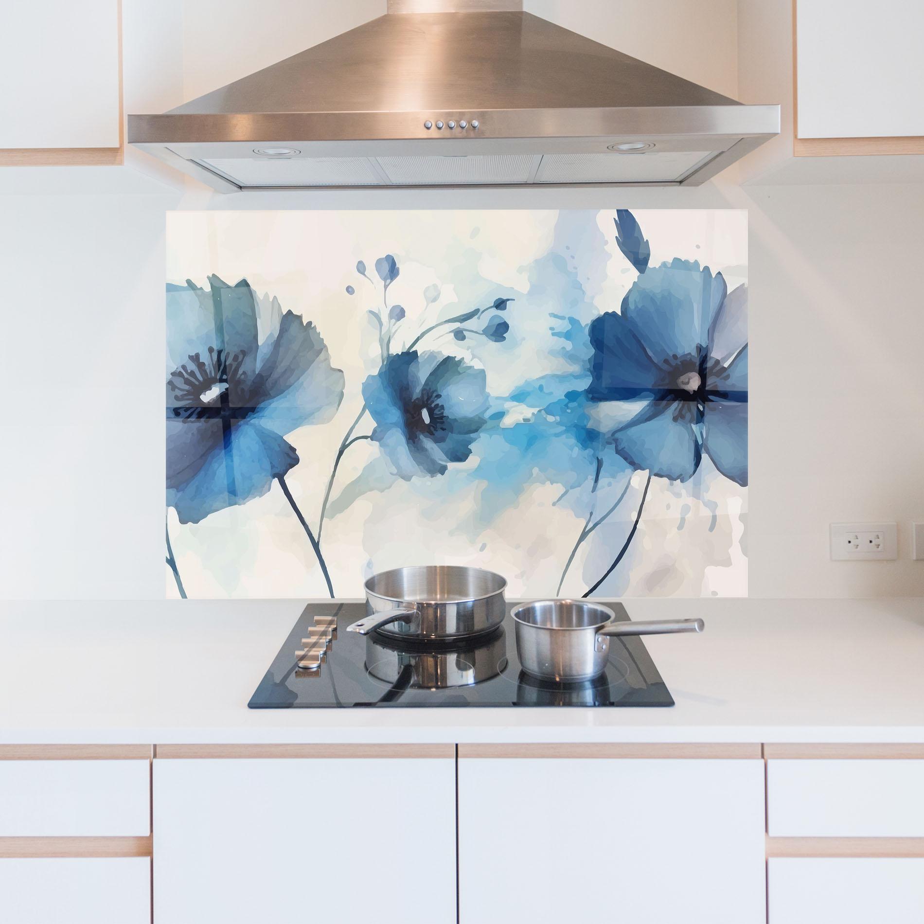 Küchenrückwand Glas Blue Poppies mockup 5