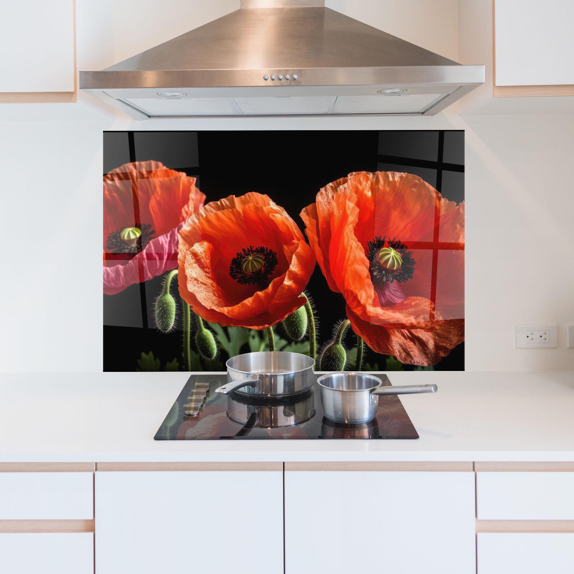 Küchenrückwand Glas Dark Orange Poppies mockup 5