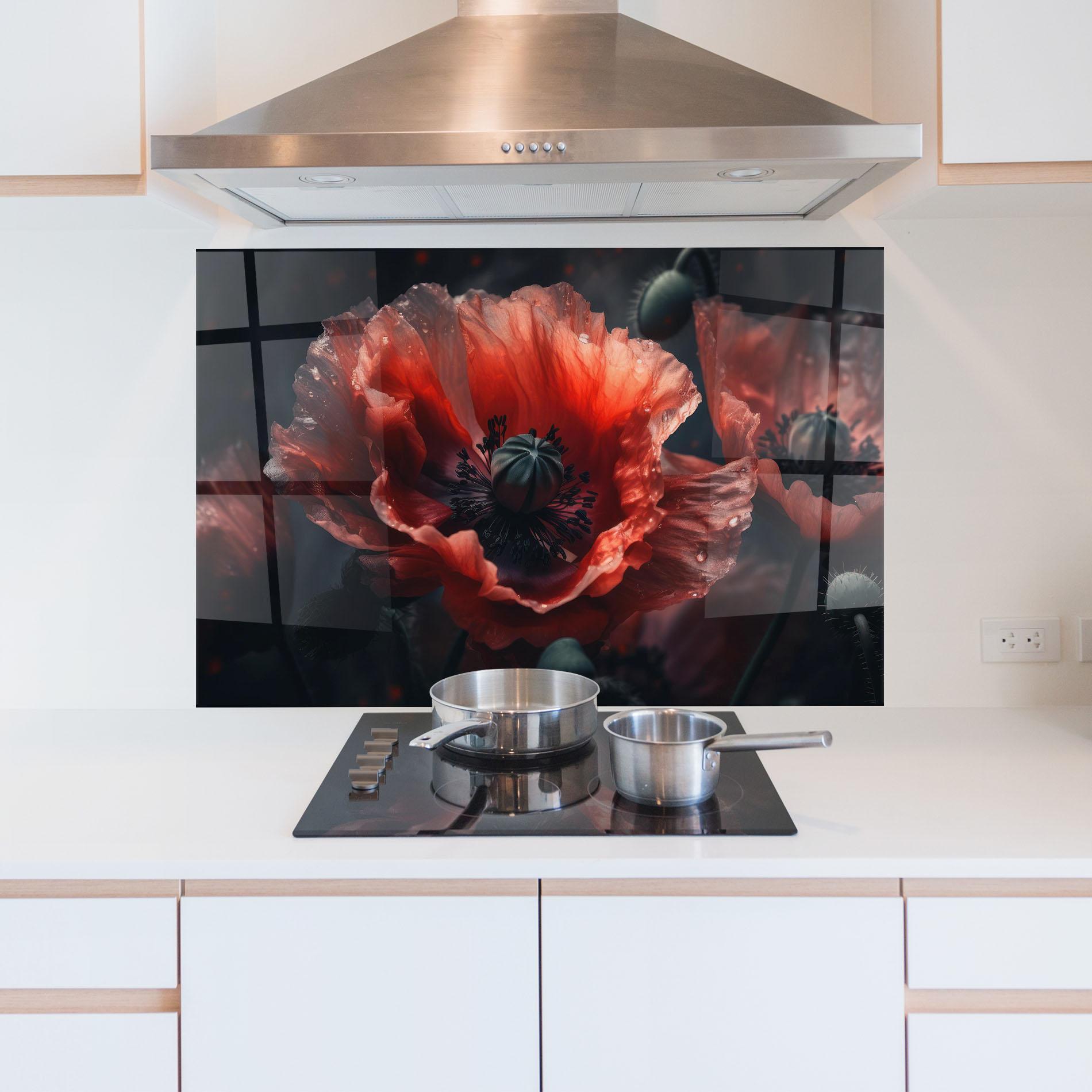 Küchenrückwand Glas Dark Shade Poppy mockup 5